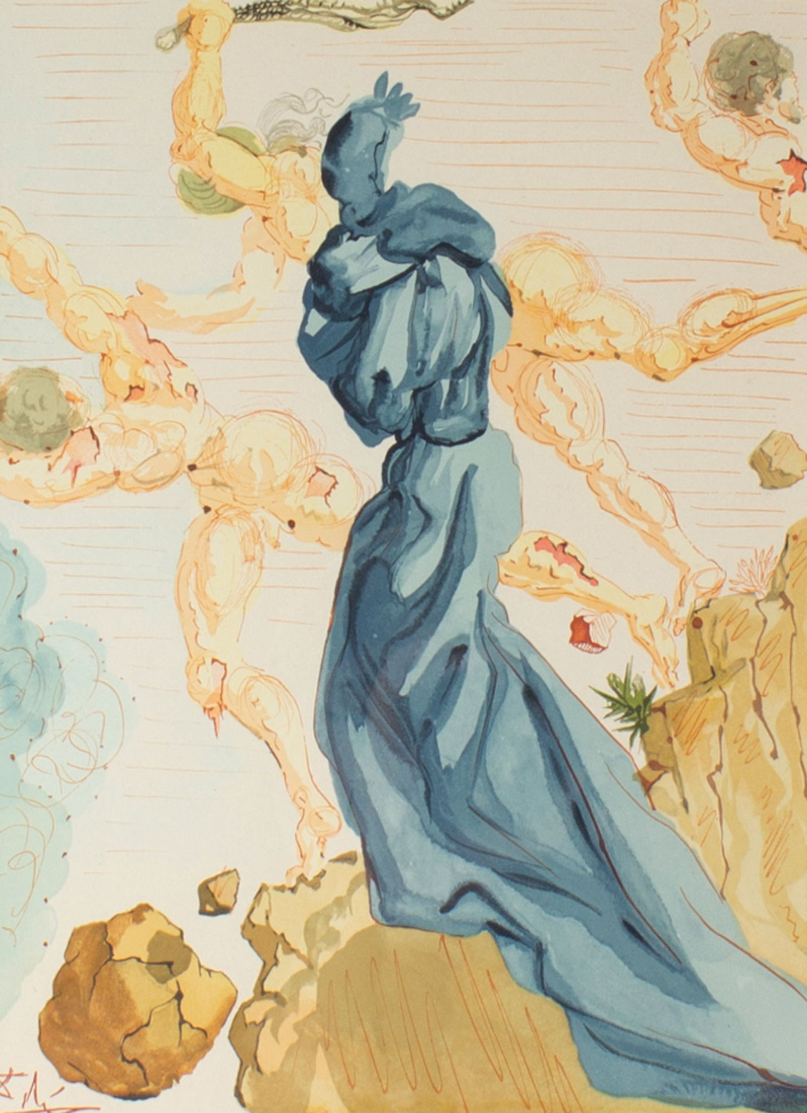 Salvador Dali 1963 "The Divine Comedy - Inferno" #15 Woodblock Engraving: 1963 woodblock engraving from the series The Divine Comedy - Inferno by Salvador Dali (Spanish; 1904-1989). Titled The Hard Margins, #15 from the series. Signed in print. Reference: Fie