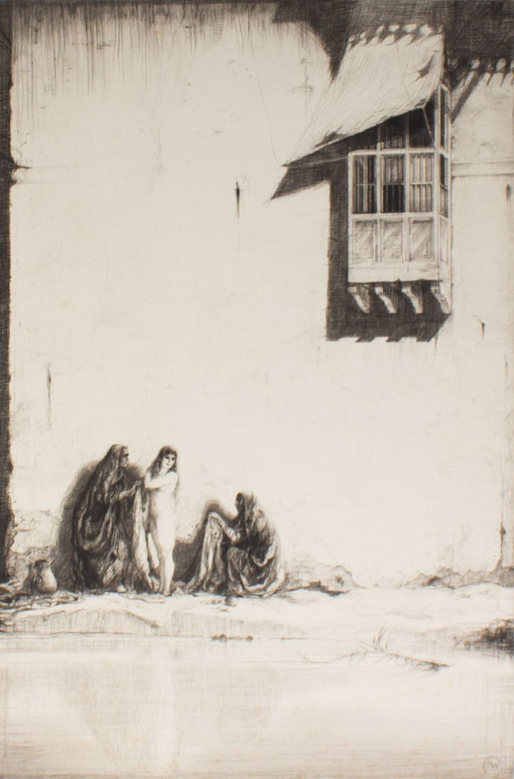 Charles W. Cain "Handmaidens Baghdad" Orientalist Etching (1 of 5)