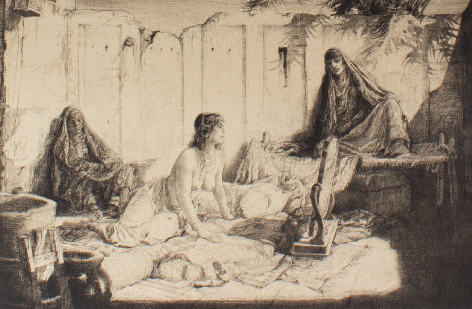 Charles W. Cain "On a Baghdad Roof" Orientalist Etching (1 of 5)