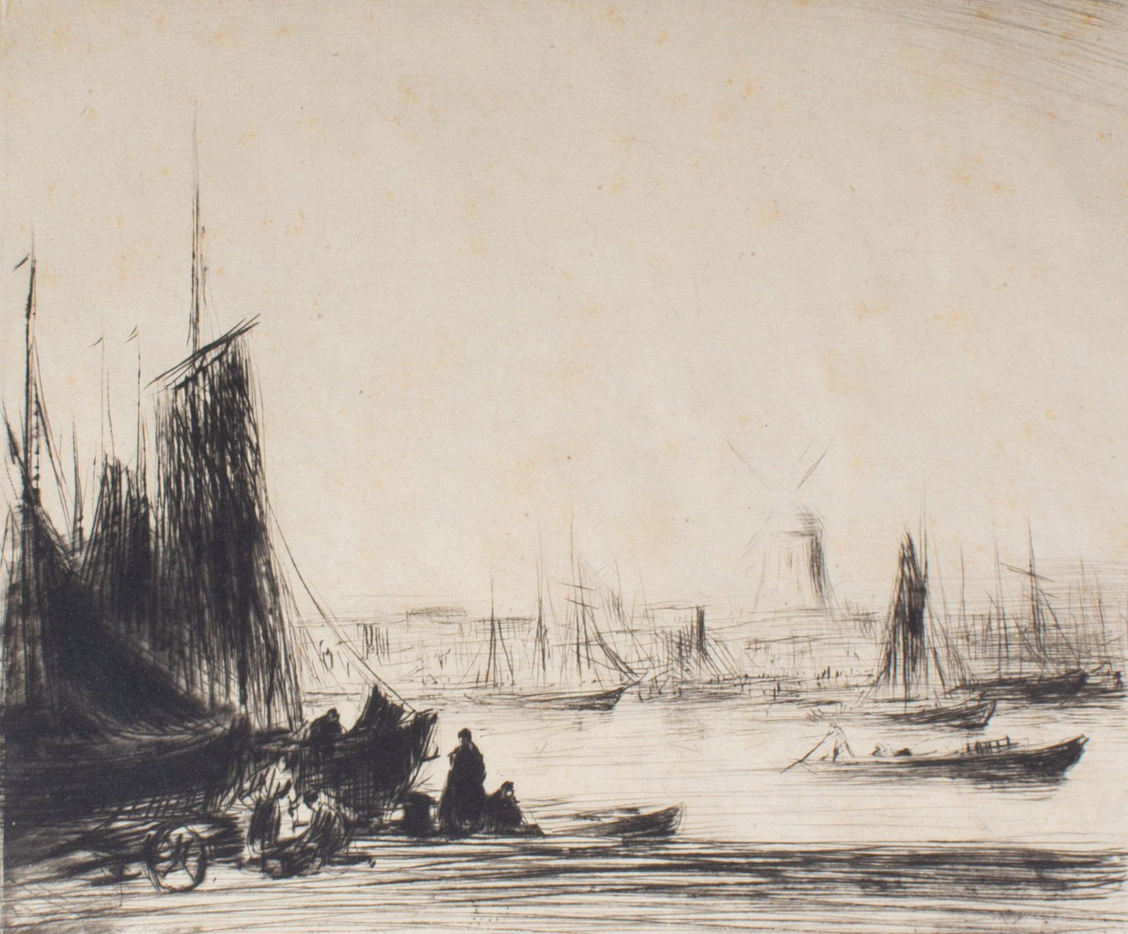 Joseph Gray "Rotterdam" Etching: Etching titled Rotterdam by Joseph Gray (British; 1890-1963). Signed lower right. Measurements: 8" W x 7.25" H (sheet); 6.25" W x 5.25" H (plate). In house