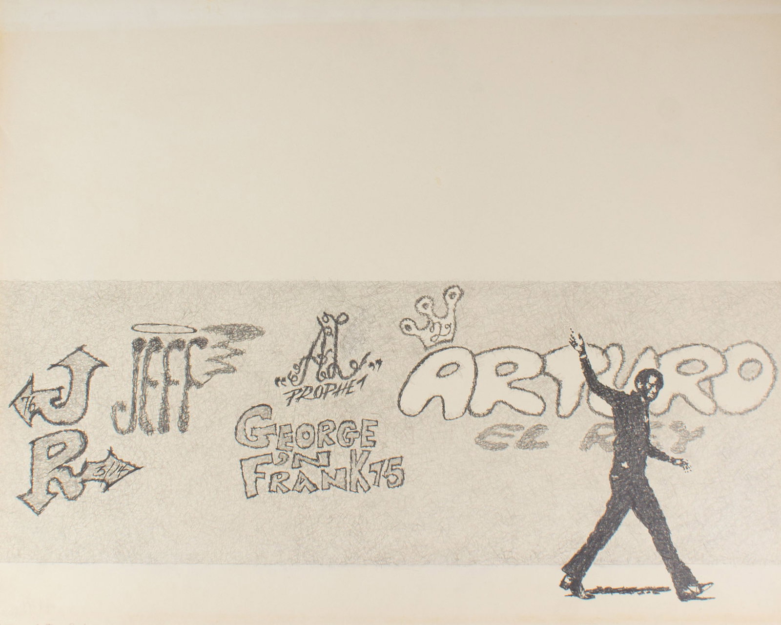 James Spencer Russell "Arturo - Central Park" Graphite Drawing: Highly detailed graphite drawing titled Arturo - Central Park by James Spencer Russell (American; 1915-2000). Signed and titled lower edge. Measurements: 23" H x 29" W. &nbs