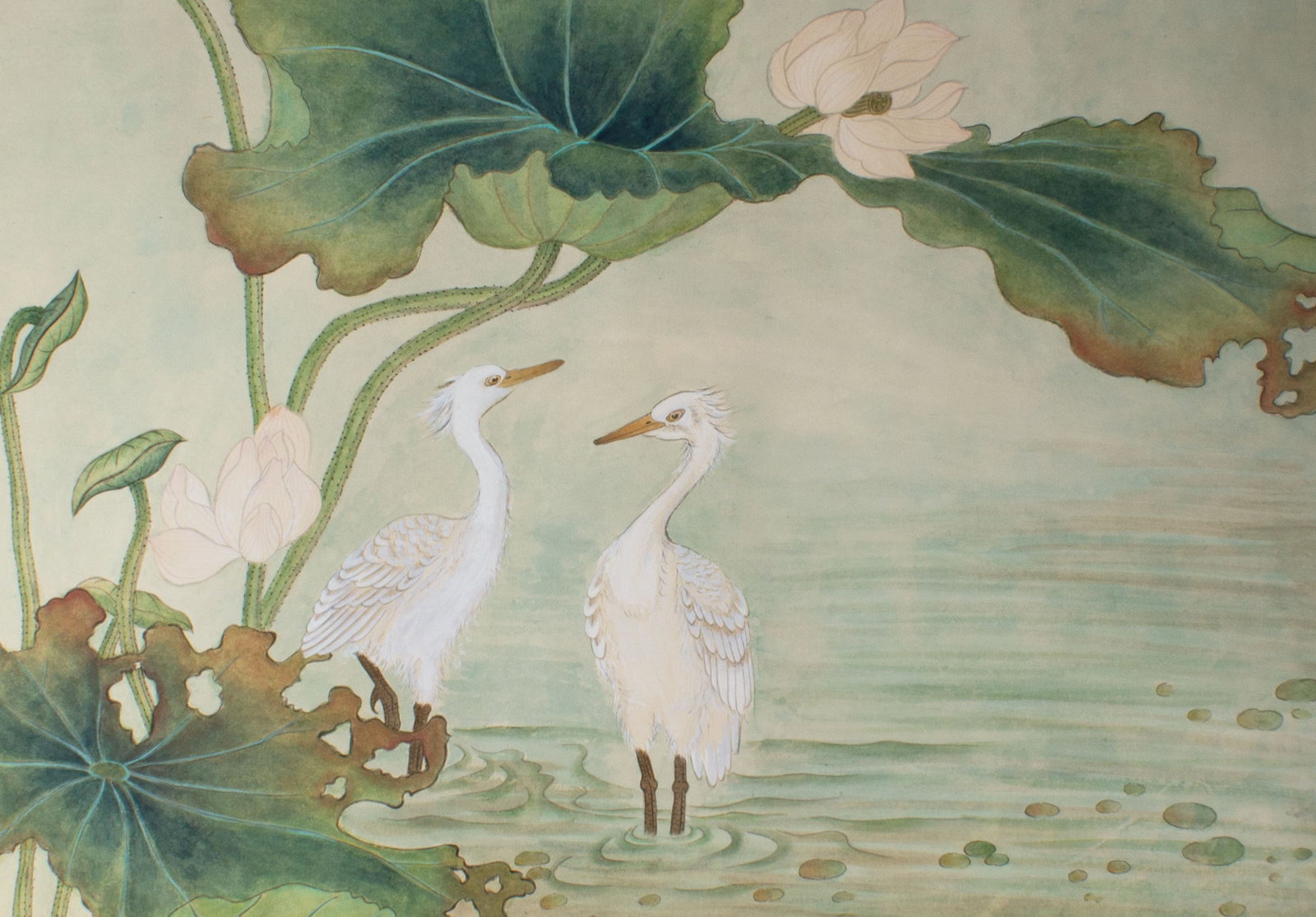 Chinese Painting of White Egrets and Lotuses (1 of 4)
