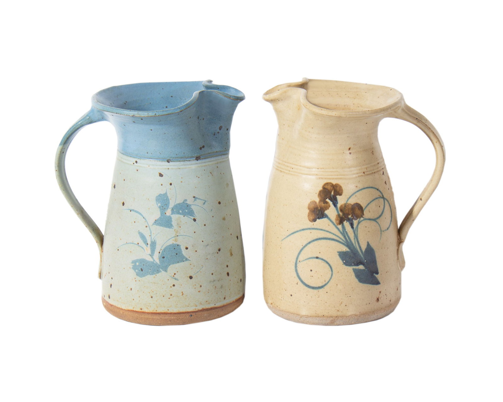 Alan Patrick Bethel Pike Indiana Studio Pottery Pitchers: Two studio pottery pitchers by Indiana ceramic artist Alan Patrick of Bethel Pike. Both marked with the Bethel Pike chopmark and Patrick's "AP" chopmark. Measurements: 6.5" W
