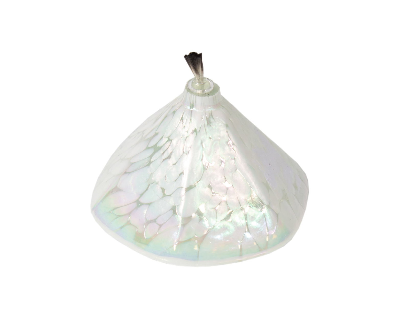 The Glass Eye Studio Glass Oil Lamp: Handblow glass oil lamp by the Glass Eye Studio, Seattle WA. Marked to underside. Measurement: 4" W x 4" H x 4" D. In house shipping available. 