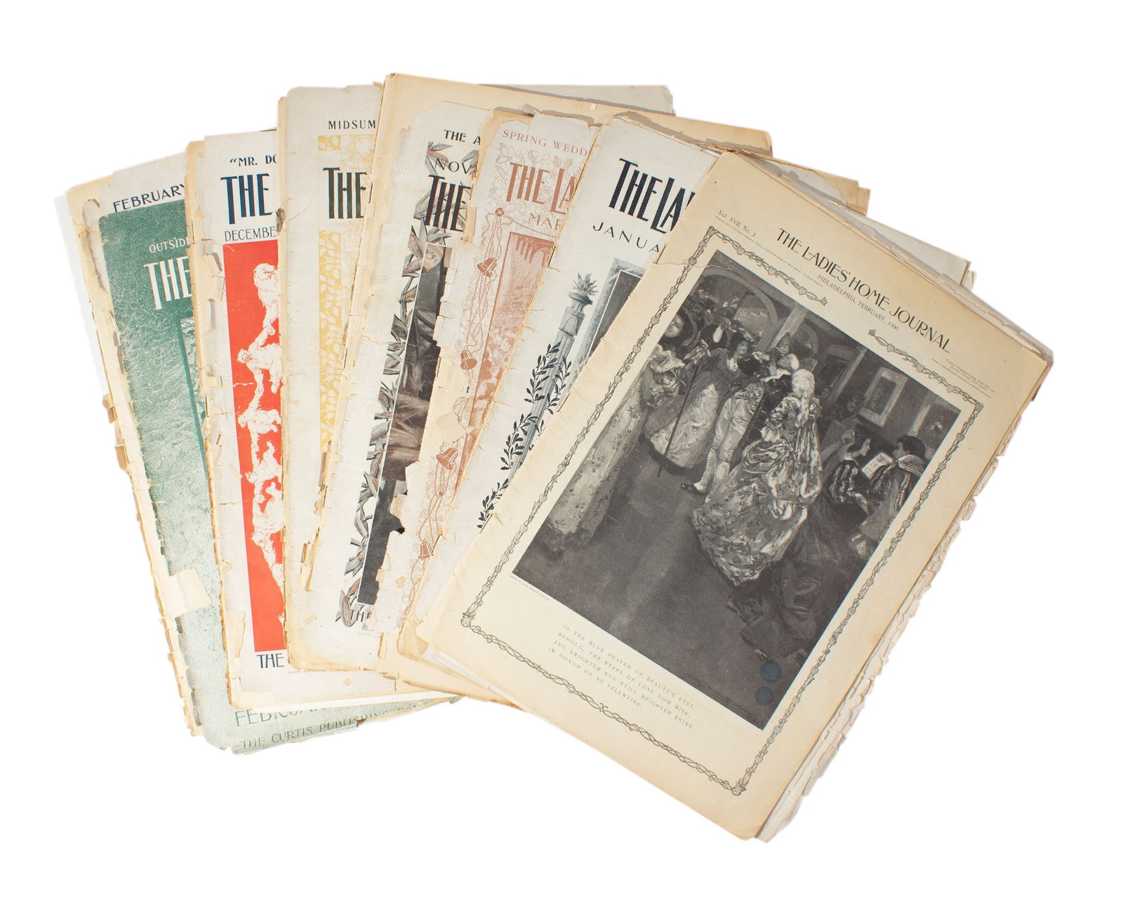 1899 and 1900 "Ladies' Home Journal" Magazines: Group of seven "Ladies' Home Journal" magazines from 1899 and 1900. Measurements: 12" W x 17" H (stack). In house shipping available.