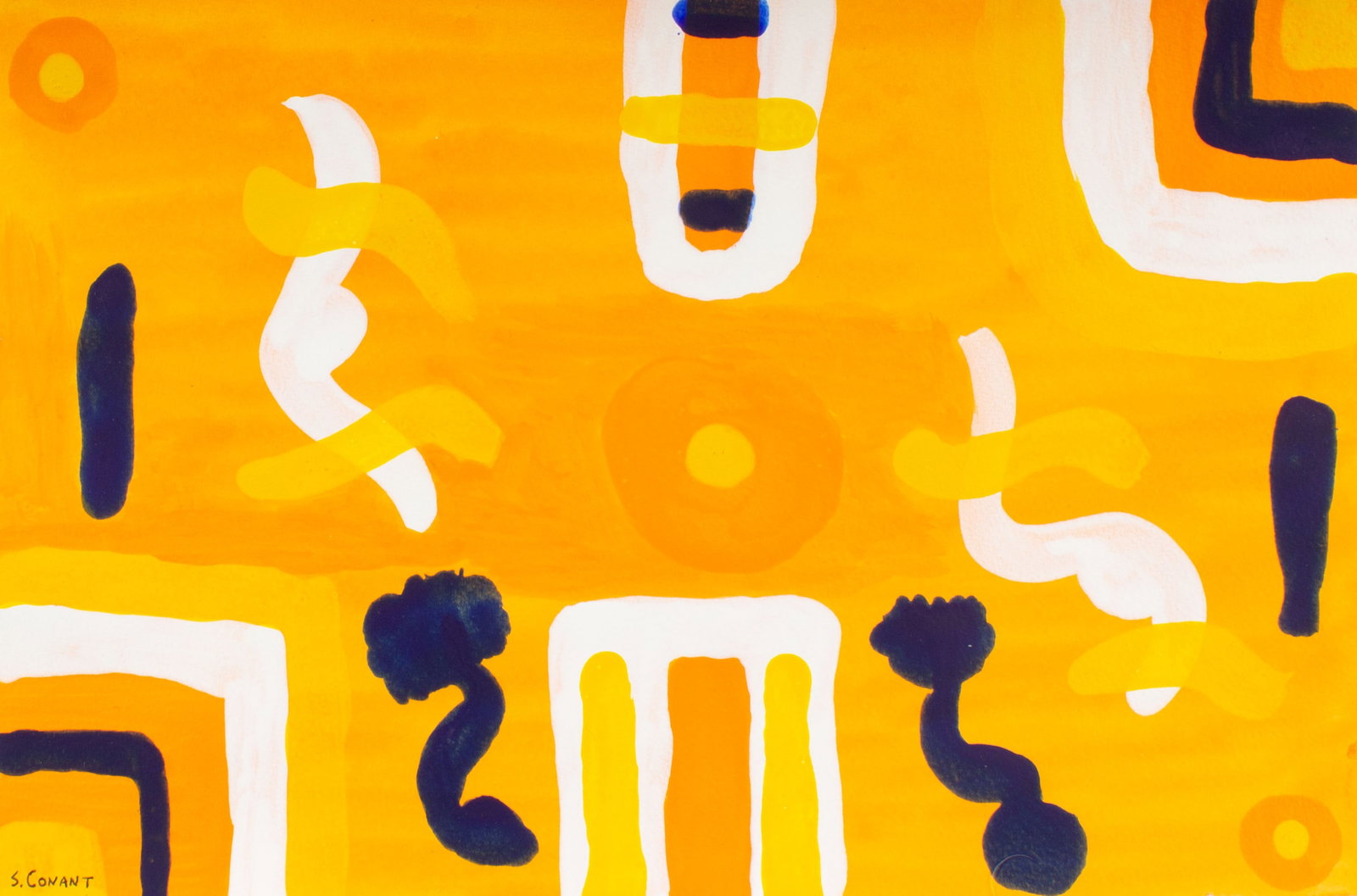 Steven Conant 1992 Abstract Acrylic on Paper Painting: 1991 abstract acrylic on paper painting by Steven Conant (American; 20th/21st century). Signed to lower left and dated to the verso. Measurements: 15" W x 10" H. In house shipping 