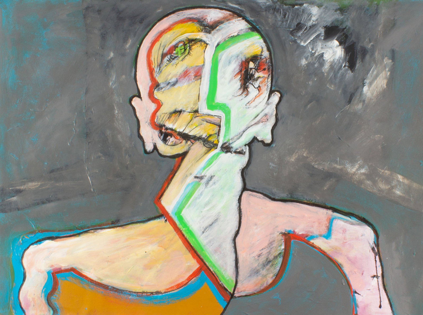 James L. Bruch Abstract Mixed Media Painting on Paper: Abstract mixed media painting on paper of a figure's silhouette by James L. Bruch (American; 1942-2023). Unsigned, estate stamped verso. From the artist's estate. Measurements: 24"