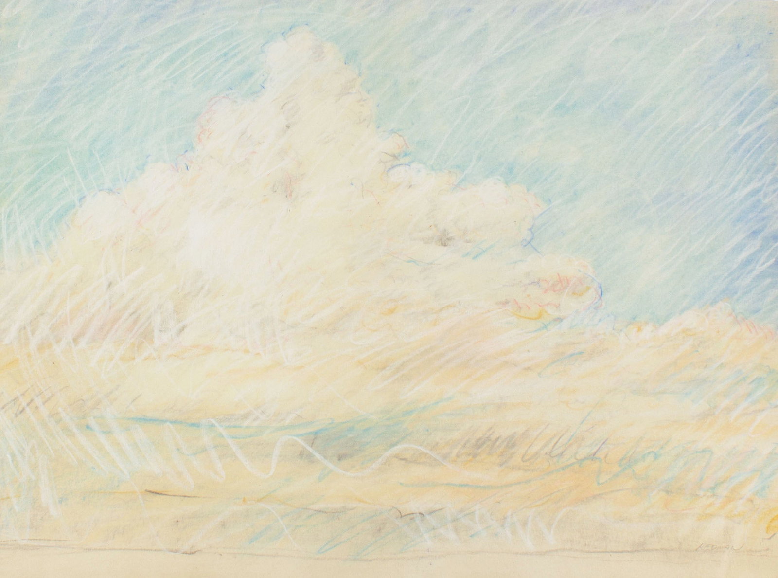 Steve Redman Chalk Pastel Drawing of Clouds: Chalk pastel drawing of clouds by Steve Redman (American; born 1944). Signed lower right. Measurements: 21.5" W x 16" H. In house shipping available. From Sheafer + King