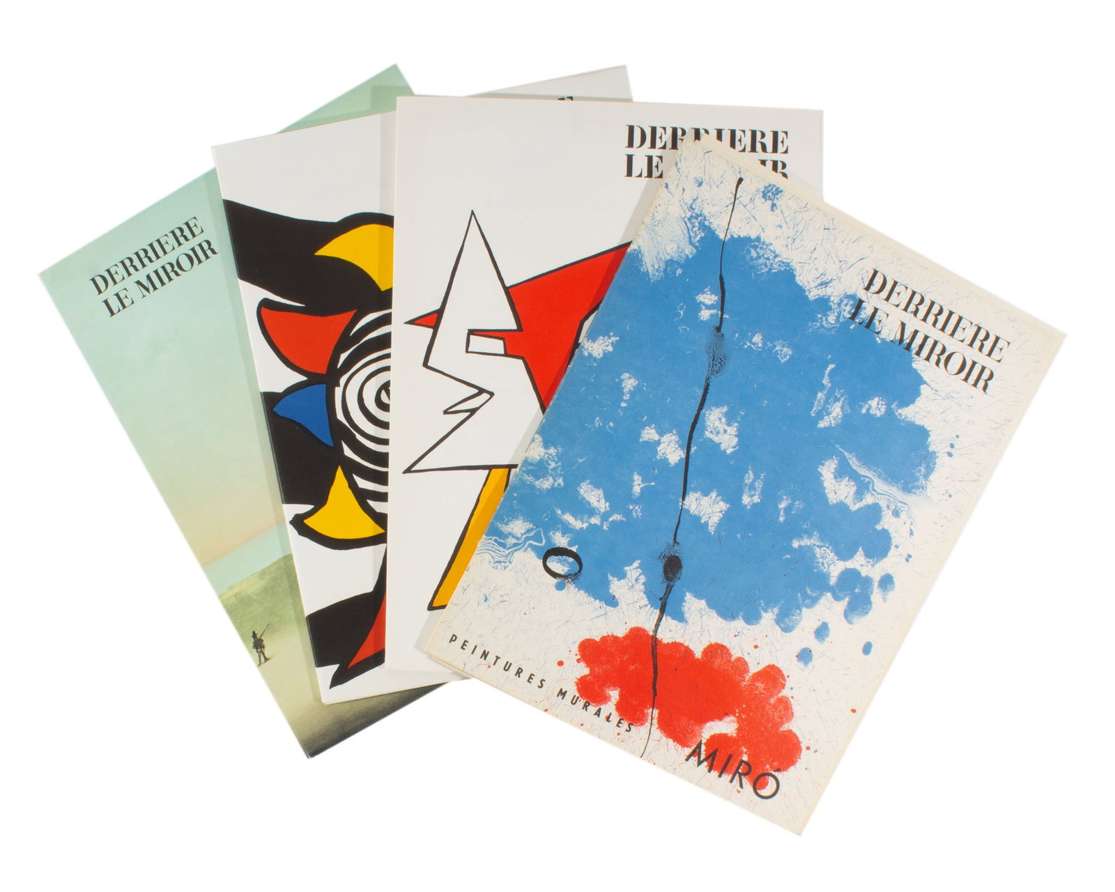 "Derriere le Miroir" 4 Issues, Joan Miro, Alexander Calder, Saul Steinberg: 4 issues of the French art publication Derriere le Miroir, published by Aimé Maeght featuring lithographs by Joan Miro (Spanish; 1893-1983), Alexander Calder (American; 1898-1976), an