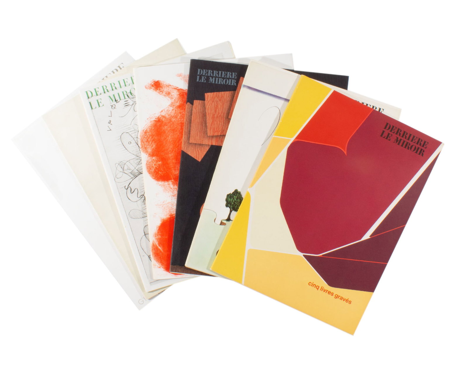 "Derriere le Miroir" 7 issues, Calder, Giacometti, Braque, Steinberg, Palazuelo, Garache, Bury: 7 issues of the French art publication Derriere le Miroir, published by Aimé Maeght featuring lithographs and prints by Georges Braque (French; 1882-1963), Pol Bury (Belgian; 192