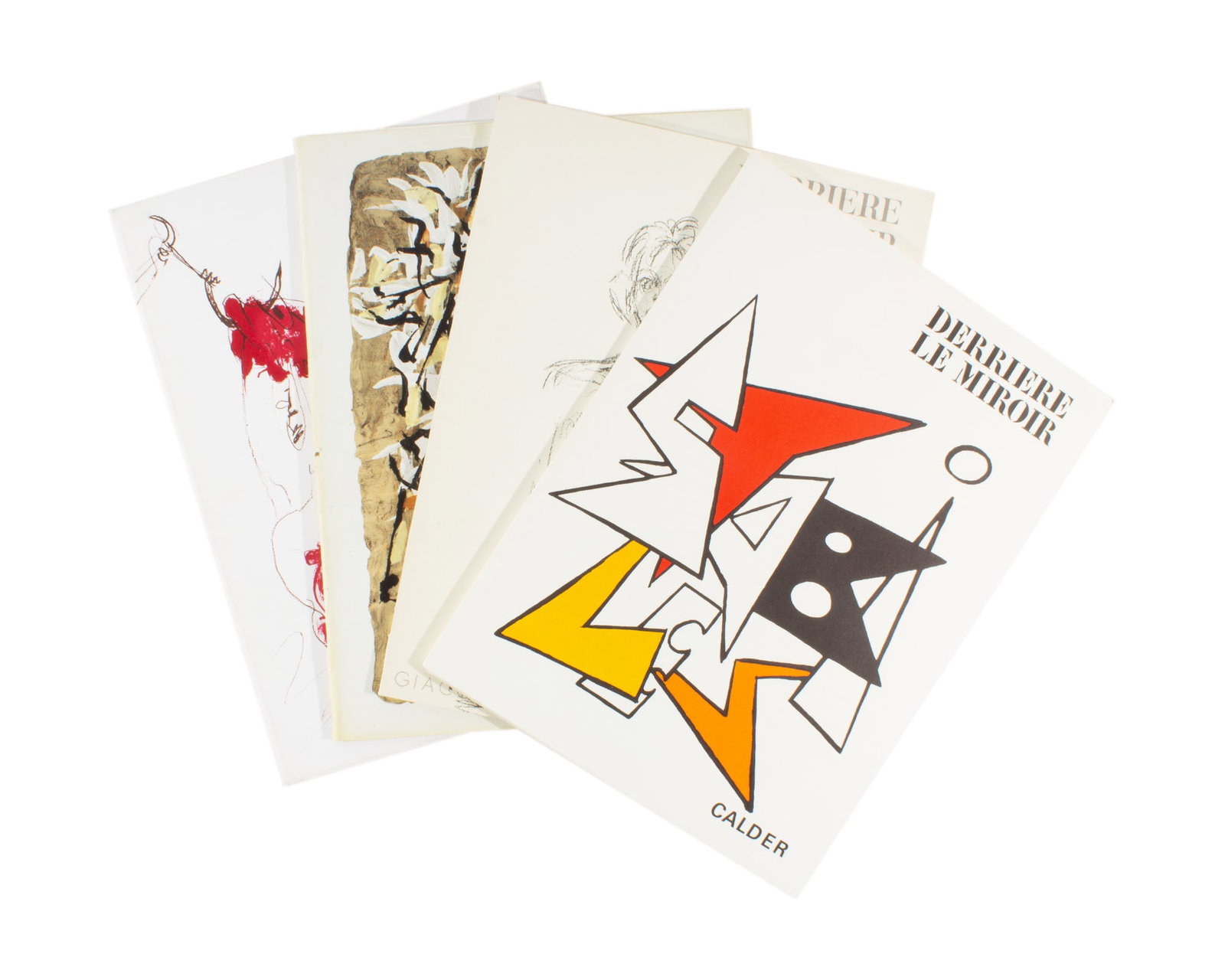 "Derriere le Miroir" 4 Issues, Calder, Giacometti, Rebeyrolle, Riopelle: 4 issues of the French art publication Derriere le Miroir, published by Aimé Maeght featuring lithographs by Alexander Calder (American; 1898-1976), Alberto Giacometti (Swiss; 1901-1966),