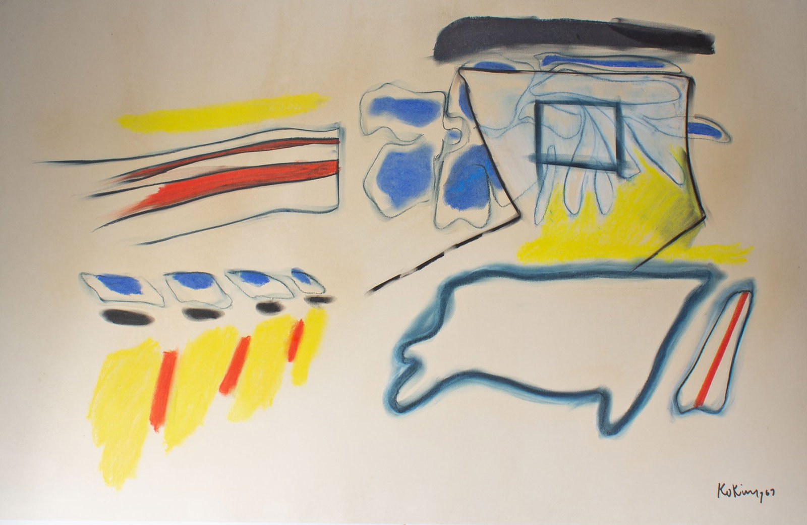 George Kokines 1967 Abstract Pastel on Paper Drawing (1 of 6)