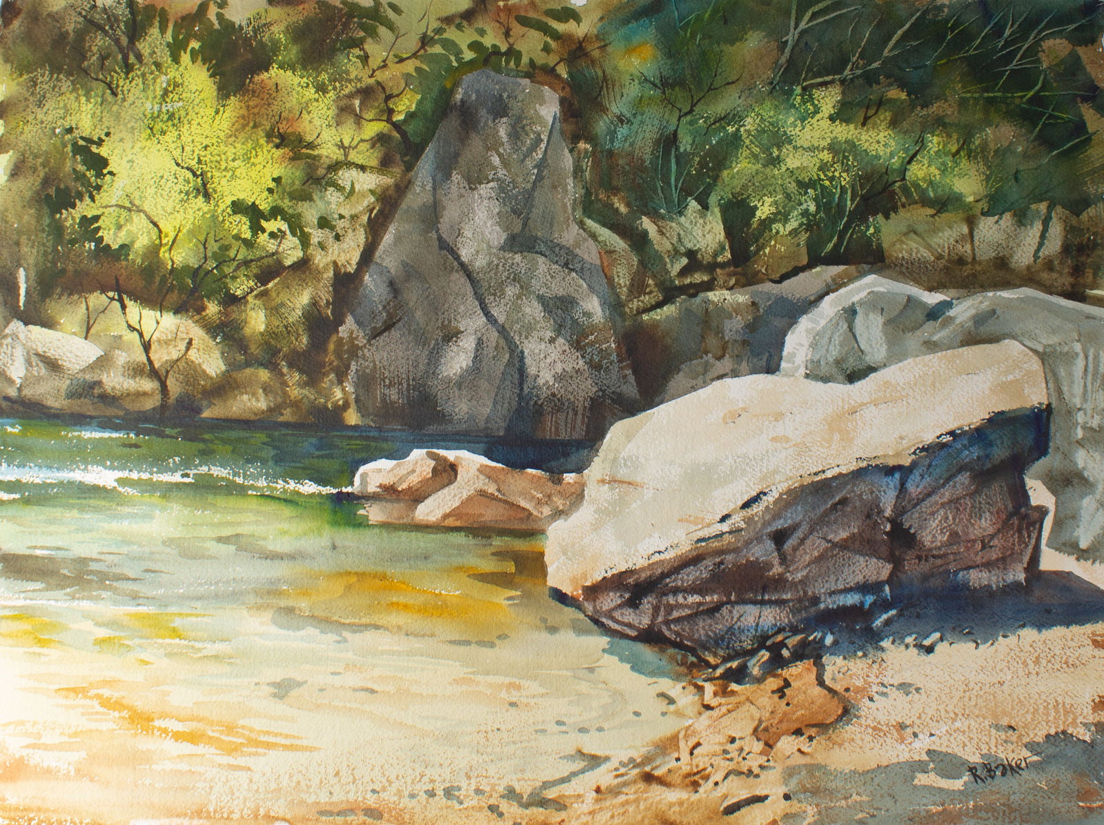 Ralph Baker "Below Rollins Creek Bridge" Watercolor Painting (1 of 5)