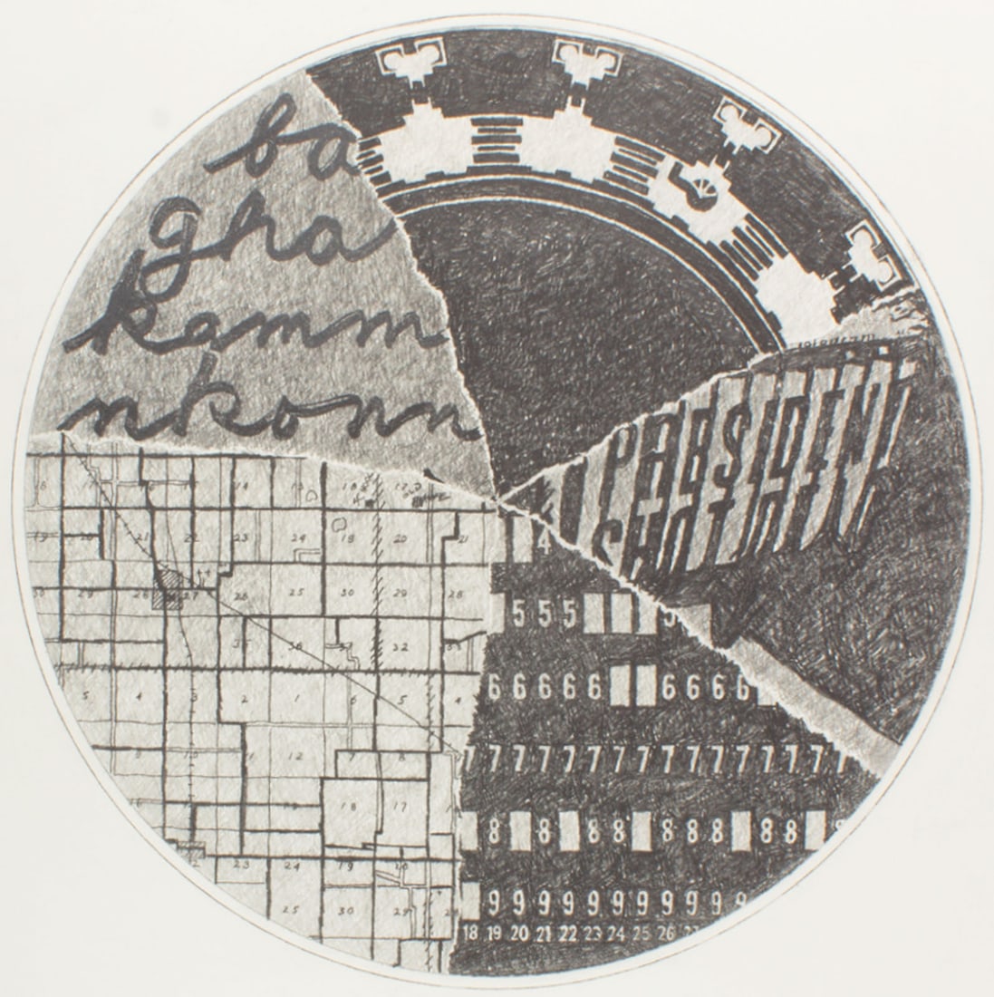 James Spencer Russell Graphite Drawing: Graphite drawing by Indiana artist James Spencer Russell (American; 1915-2000). Signed lower right. Measurements: 23" W x 29" H. In house shipping available. From Sheafe