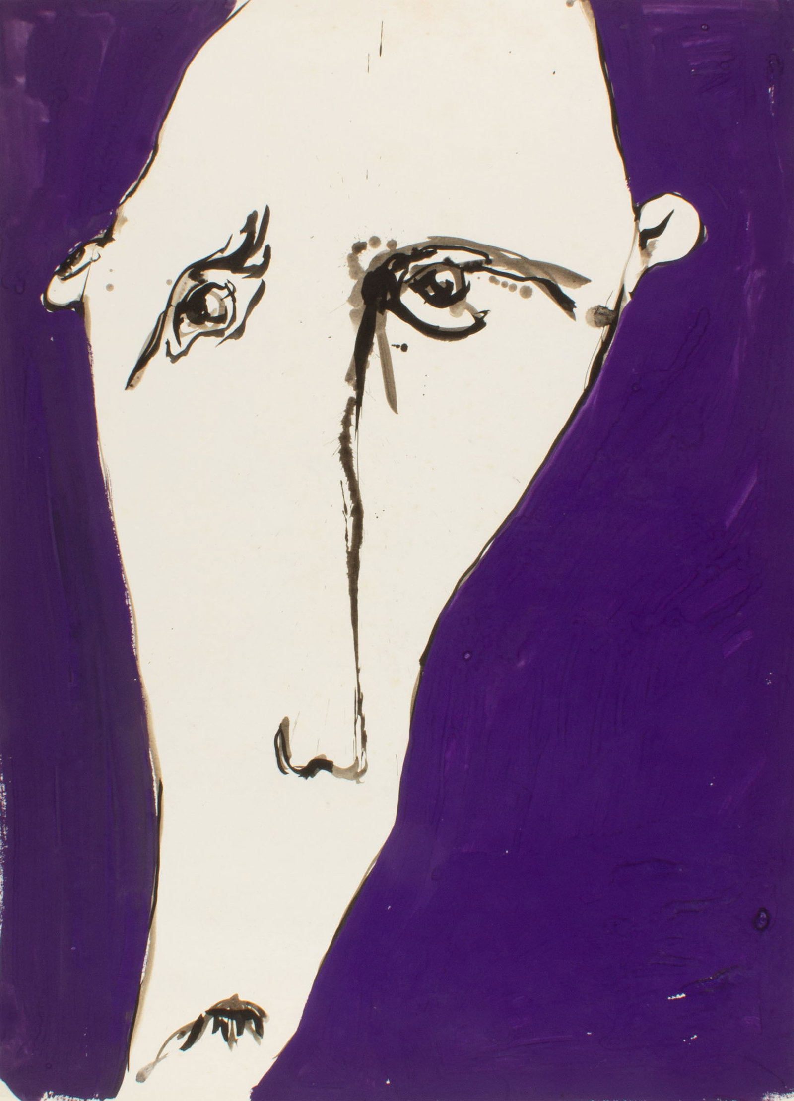 James L. Bruch Abstract Portrait Painting: Abstract portrait painting on paper by James L. Bruch (American; 1942-2023). Unsigned, estate stamped verso. From the artist's estate. Measurements: 16" W x 23" H. In house