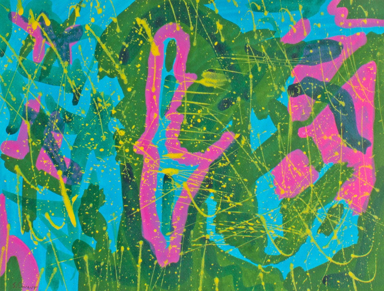 Steven Conant 1992 Abstract Acrylic on Paper Painting: 1991 abstract acrylic on paper painting by Steven Conant (American; 20th/21st century). Signed to lower left and dated to the verso. Measurements: 16" W x 12.25" H. In house shippi