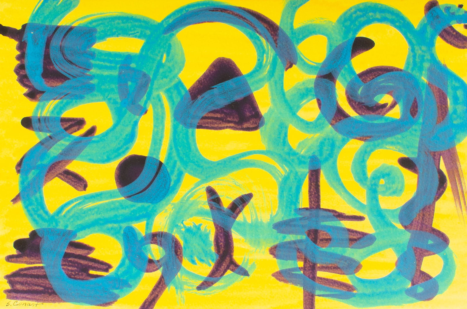 Steven Conant 1991 Acrylic on Paper Abstract Painting: 1991 abstract acrylic on paper painting by Steven Conant (American; 20th/21st century). Signed and dated to the verso. Measurements: 10" W x 15" H. In house shipping available. &nb
