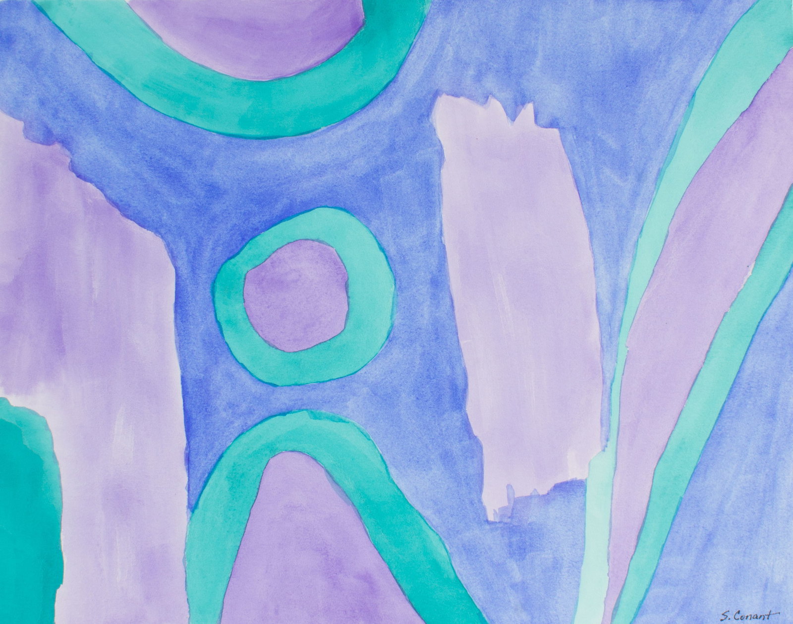 Steven Conant 1991 "Getting Too Close" Abstract Gouache Painting: 1991 abstract gouache on board painting titled Getting Too Close by Steven Conant (American; 20th/21st century). Signed lower right, titled and dated verso. Measurements: 14" W x