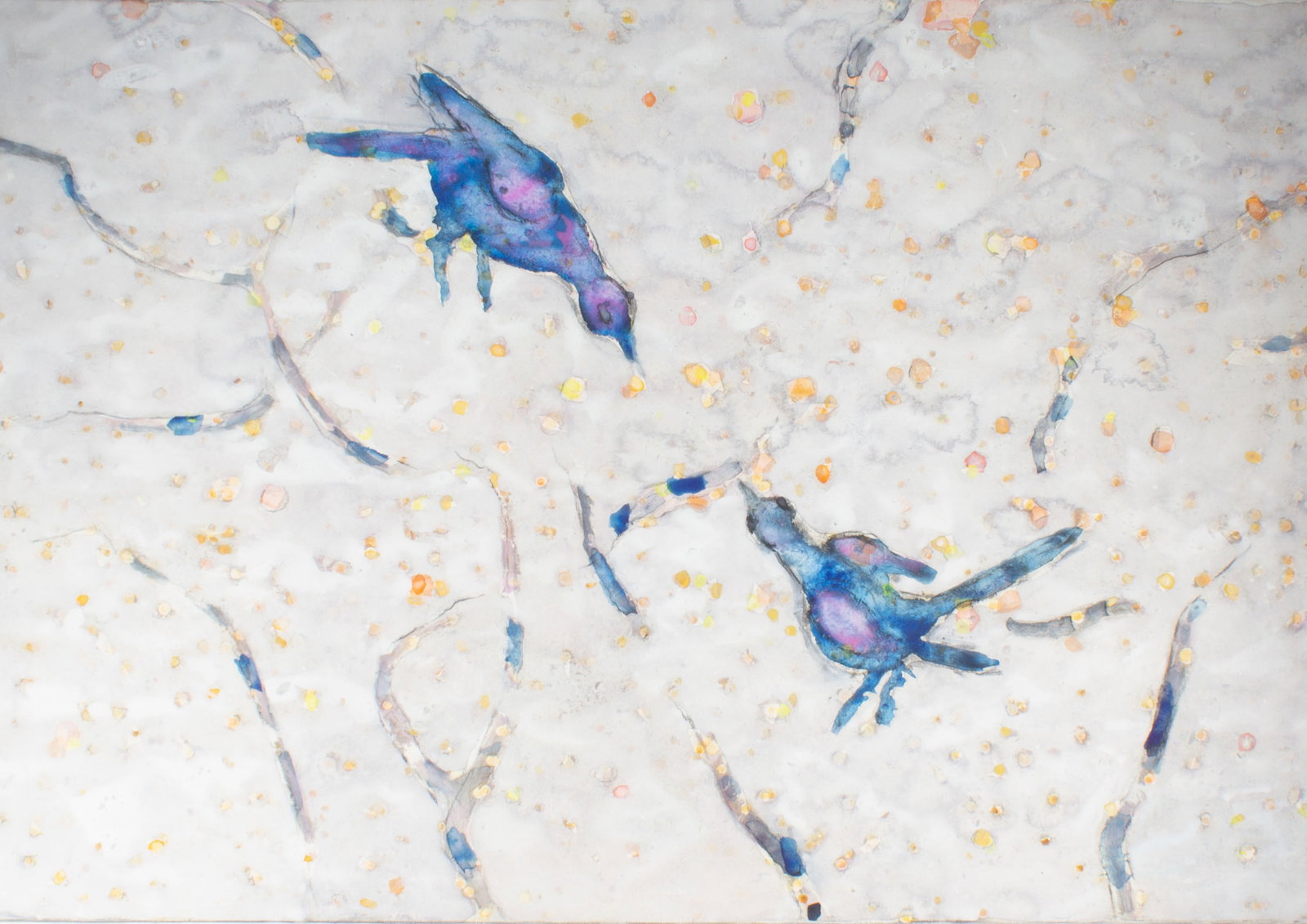 Walter Sorge Watercolor Painting of Birds: Watercolor painting of birds in a field of flowers by Walter Sorge (Canadian; 1931-2021). Unsigned, from the estate of the artist. Measurements: 37.75" W x 25.5" H (sheet);