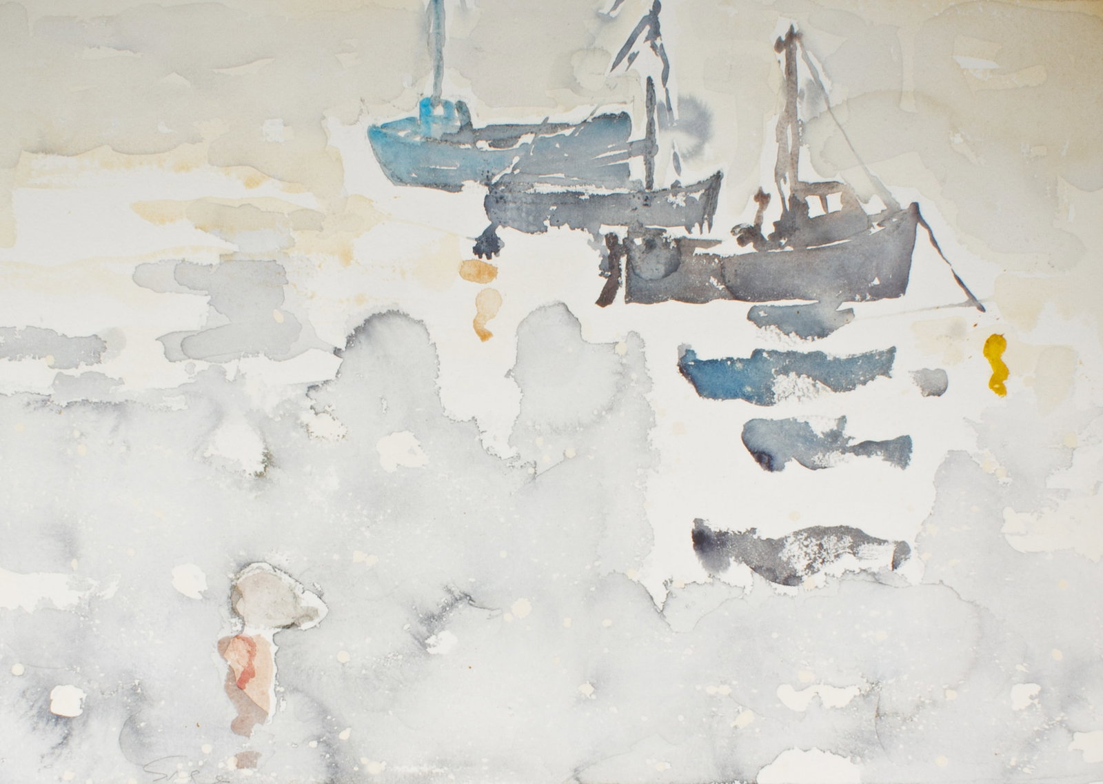 Walter Sorge Watercolor Painting of Boats on Water: Watercolor painting of boats on water by Walter Sorge (Canadian; 1931-2021). Signed lower left. Measurements: 37.75" W x 23.75" H (sheet); 25.75" W x 17.75"H (image).