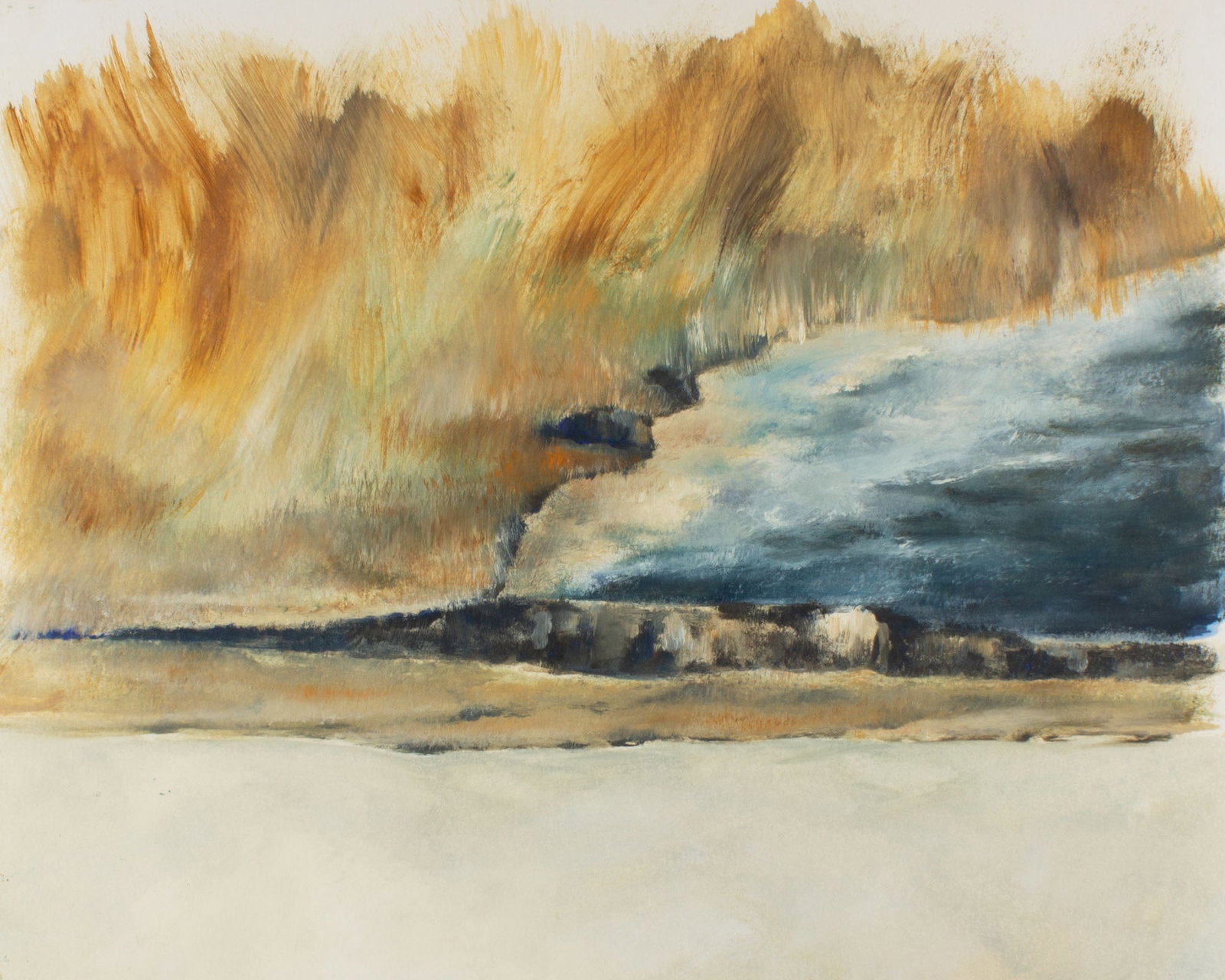 James L. Bruch Oil on Paper Landscape Painting: Oil on paper landscape painting by James L. Bruch (American; 1942-2023). Unsigned, estate stamped verso. From the artist's estate. Measurements: 26" W x 21.5 H. In