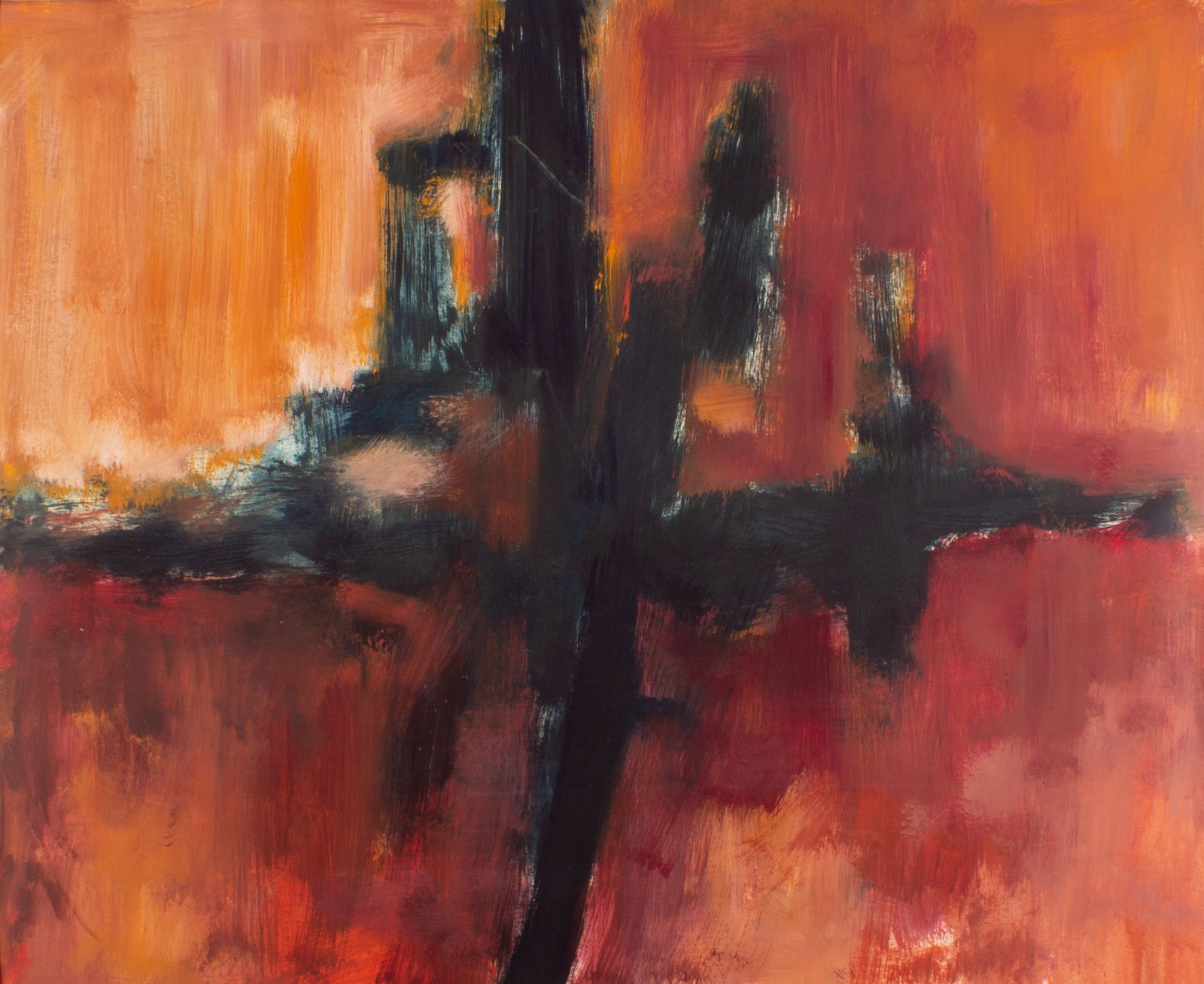 James L. Bruch Abstract Oil on Paper Painting: Abstract oil on paper painting by James L. Bruch (American; 1942-2023). Unsigned, estate stamped verso. From the artist's estate. Measurements: 32" W x 36.25" H (board),
