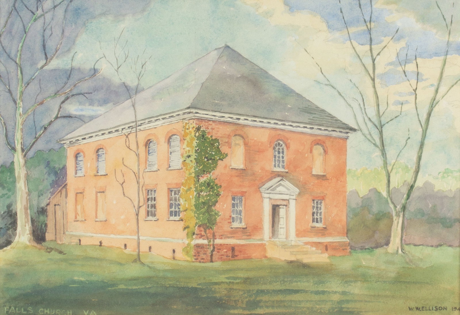 W.W. Ellison 1944 "Falls Church, VA" Watercolor Painting (1 of 4)
