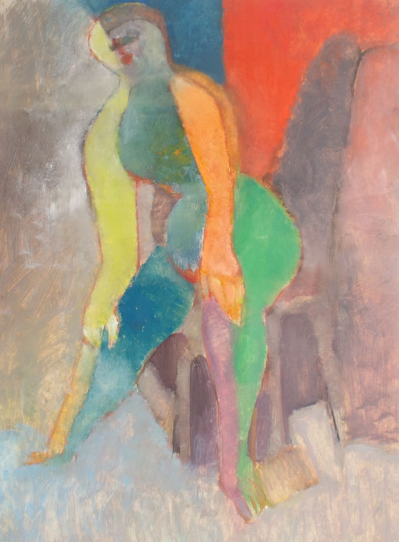 Walter Stomps Oil on Paper Abstract Painting: Abstract oil on paper painting of a figure by Walter Stomps, Jr. (American; 20th/21st century). Unsigned, estate stamped verso. Measurements: 28” W x 33.75” H x 0.75” D