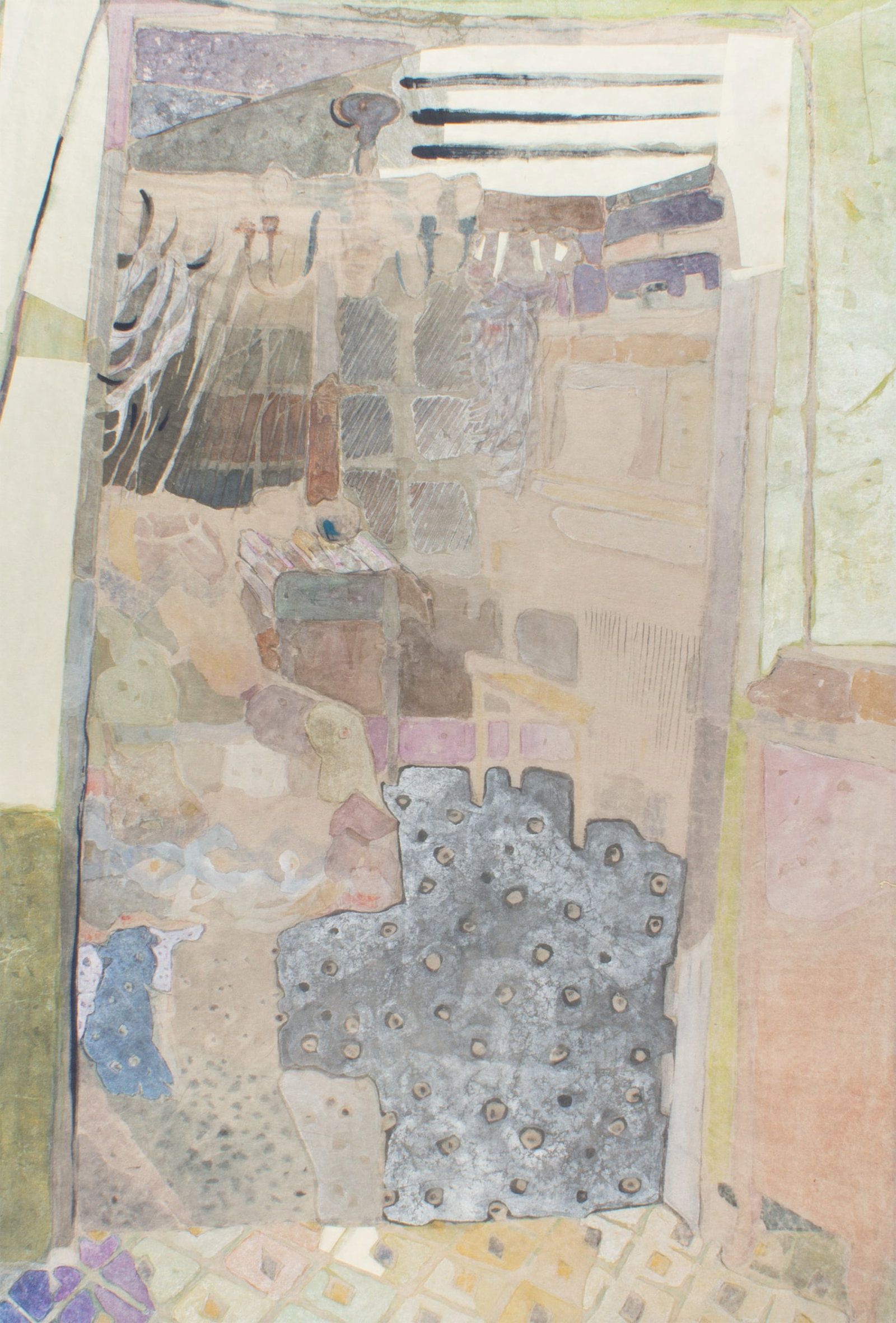 Walter Sorge Abstract Watercolor Collage of an Interior (1 of 5)