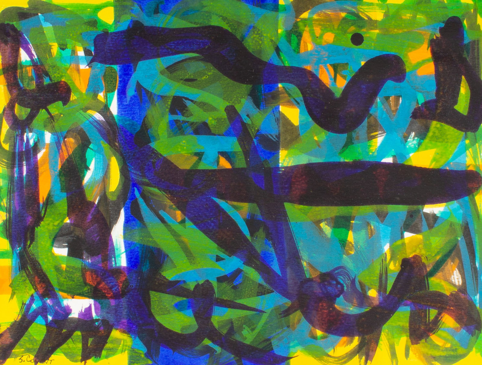 Steven Conant 1992 Acrylic on Paper Painting: 1992 abstract acrylic on paper painting by Steven Conant (American; 20th/21st century). Signed and dated to the verso. Measurements: 9.5" W x 12" H. In house shipping available. 