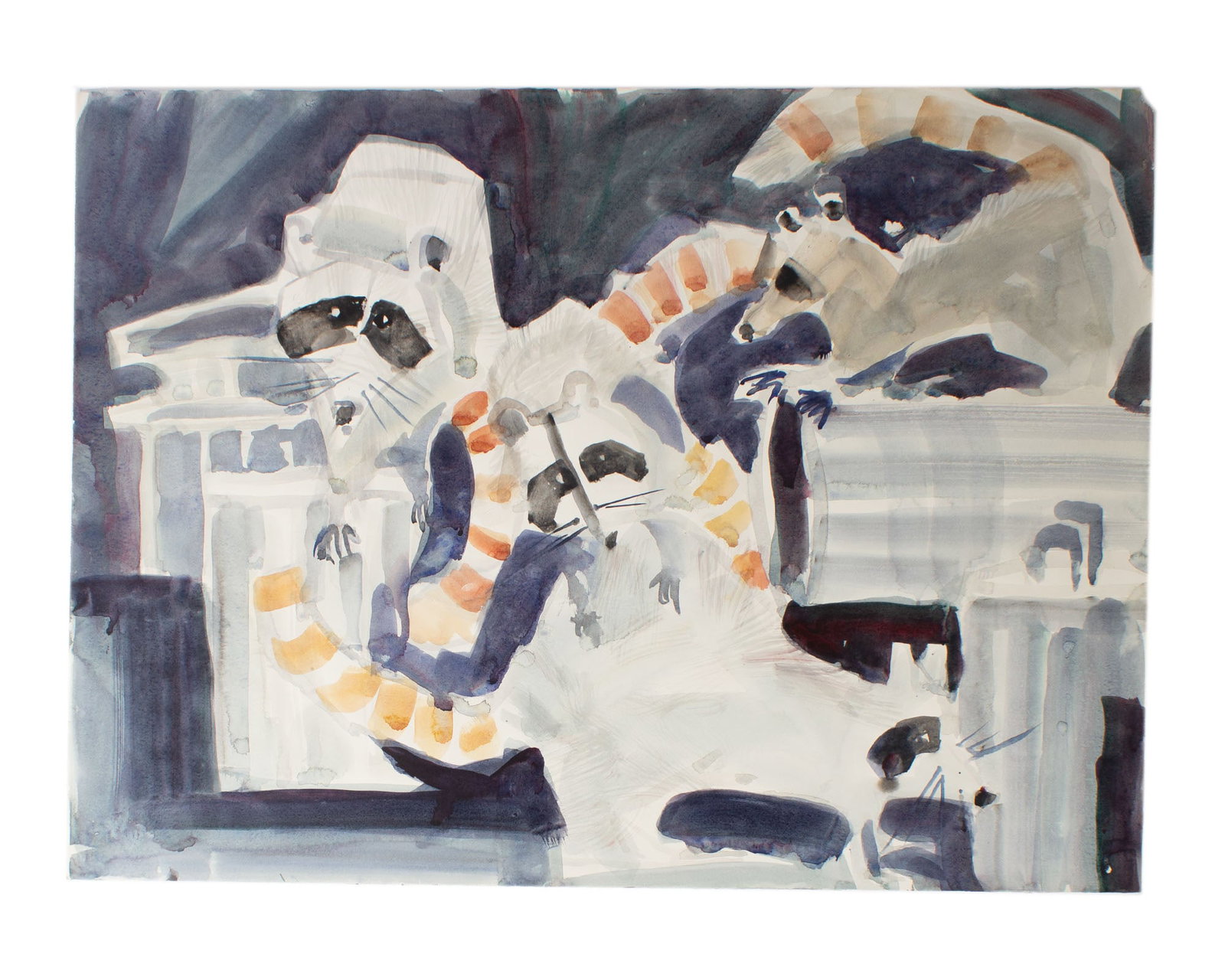 Virginia Brooks Watercolor Painting of Raccoons (1 of 5)