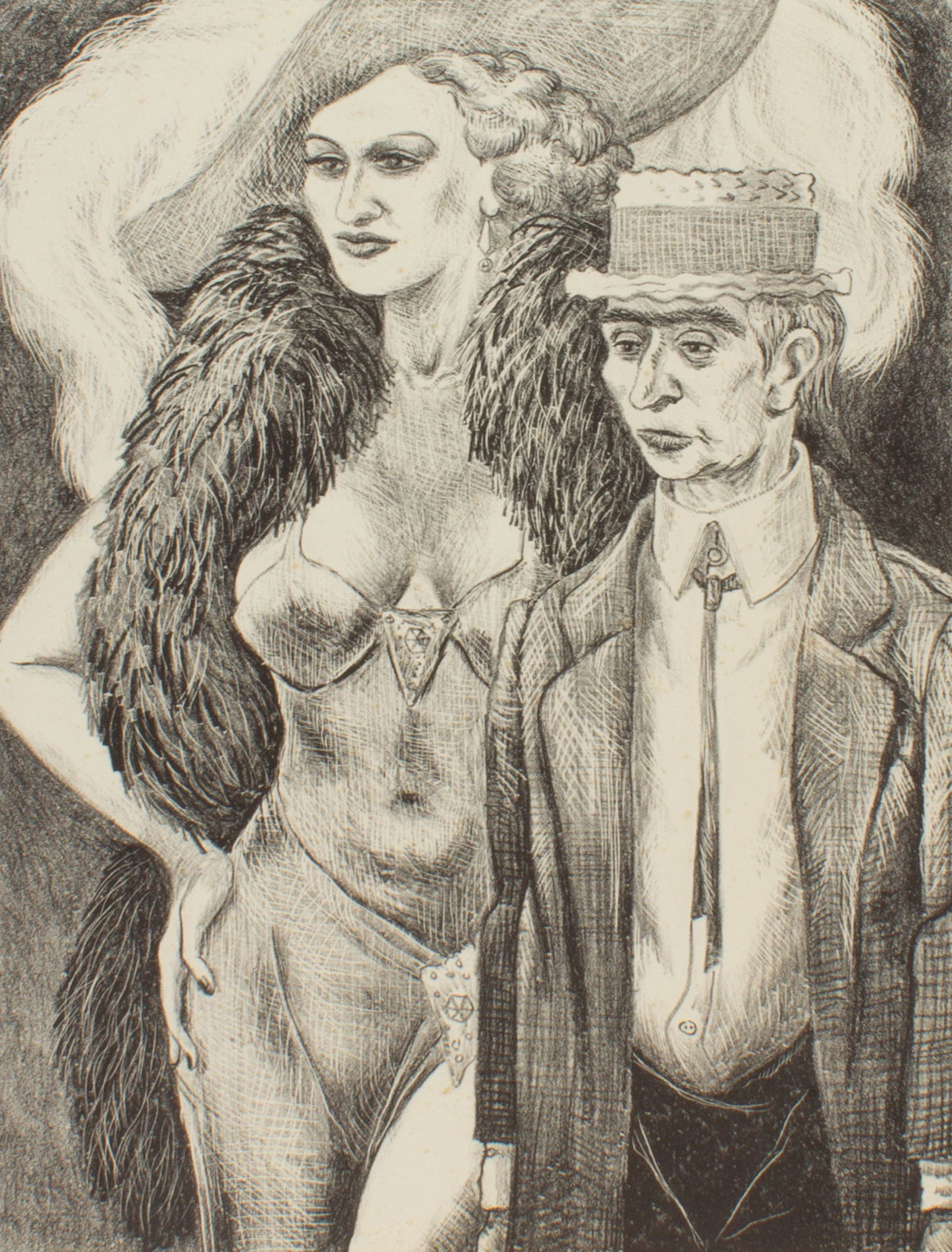 Reginald Wilson Lithograph: Lithograph print of two figures by Reginald Wilson (American; 1909-1993). Signed in pencil lower right, inscribed "For Ted Wahl" lower left. Measurements: 11.5" W x 15.75&qu