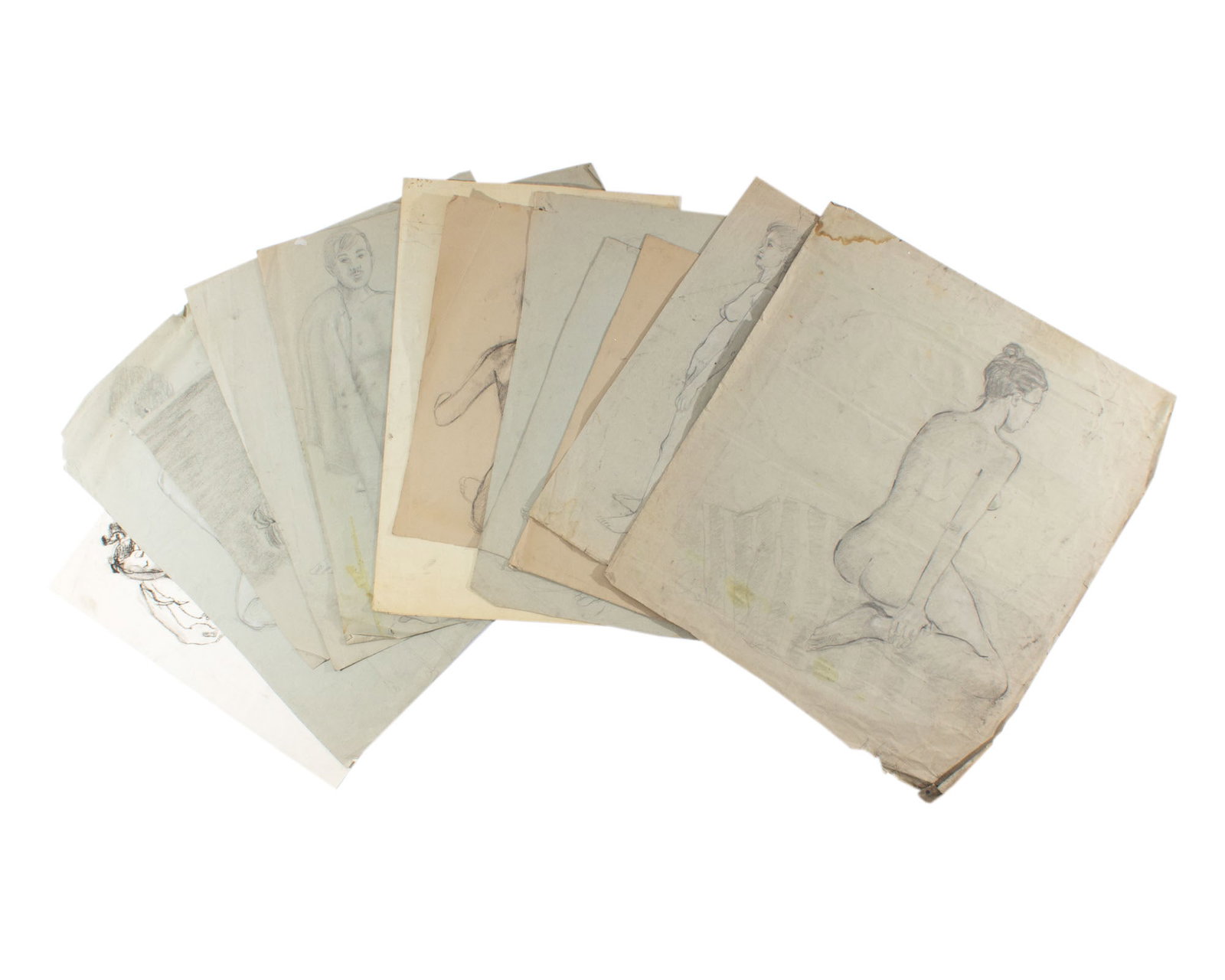 Mae Alice Engron Drawings: Group of twelve drawings in mostly graphite or charcoal by Mae Alice Engron (American; 1933-2007). One signed to lower edge. Measurements: 19" W x 20.25" H (largest sheet). In 