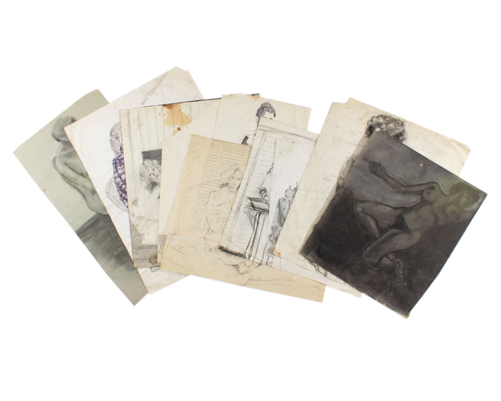 Mae Alice Engron Drawings: Group of ten drawings in various mediums by Mae Alice Engron (American; 1933-2007). One drawing signed "MAE." Measurements: 15.75" W x 21.5" H (largest sheet). 