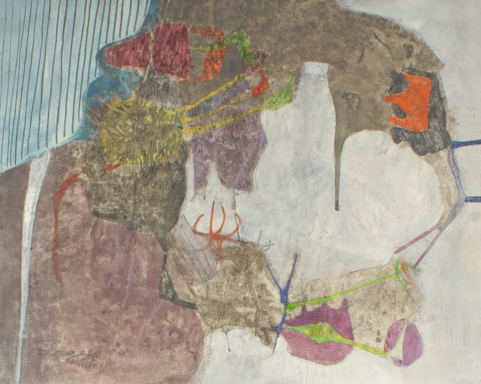 Walter Sorge Abstract Watercolor Painting: Abstract watercolor painting on paper by Walter Sorge (Canadian; 1931-2021). Signed lower right. Measurements: 10" W x 8" H. In house shipping available. From Sheafer + 
