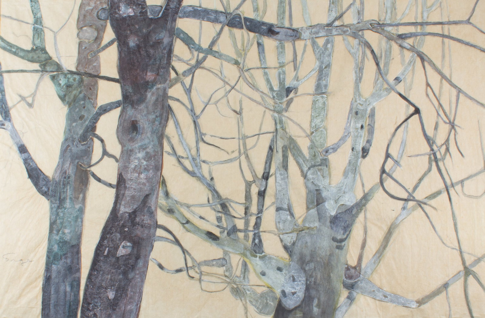 Walter Sorge Watercolor Painting of Trees: Watercolor painting of trees by Walter Sorge (Canadian; 1931-2021). Signed lower left. Measurements: 40" W x 28" H (mat board); 35.25" W x 25" H (sight). In house shi