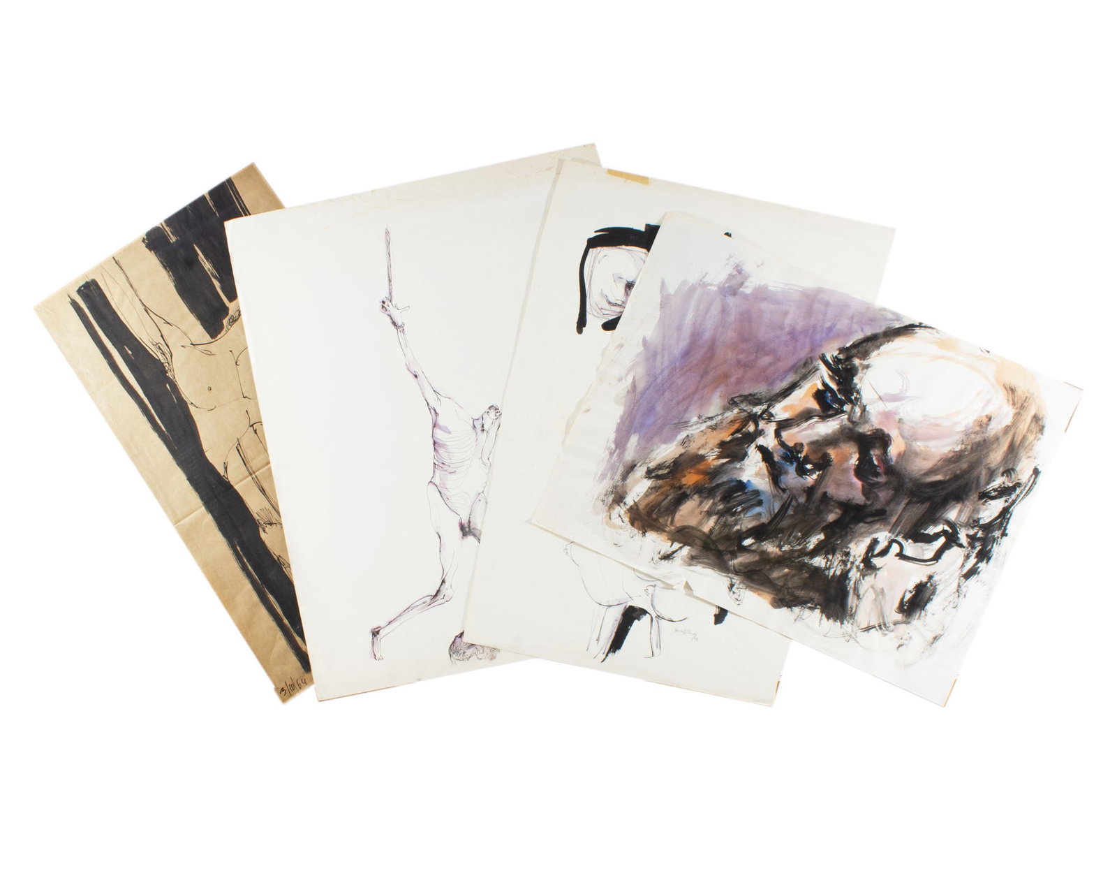 James L. Bruch 1960s Ink and Watercolor Paintings: Group of four ink and/or watercolor paintings from the 1960s by James L. Bruch (American; 1942-2023). Several works signed and dated, others are estate stamped verso. Measurements: 20.25&q