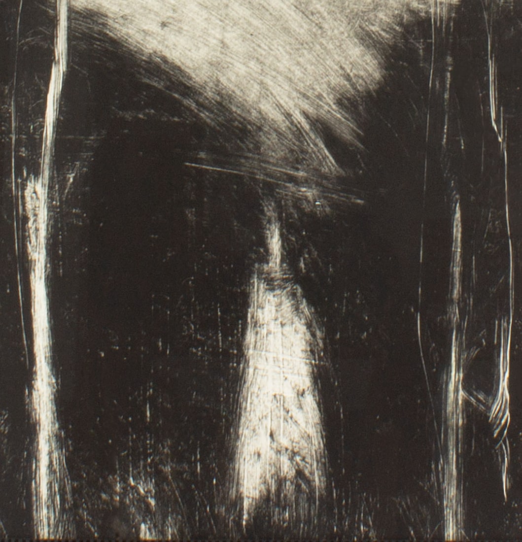 Kyle Ragsdale Abstract Lithograph Print: Abstract lithograph print by Kyle Ragsdale (American; 21st century). Unsigned, artist card attached verso. Measurements: 17.25" W x 17.25" H x 1.25" D (frame); 9.5" W x 9.5&