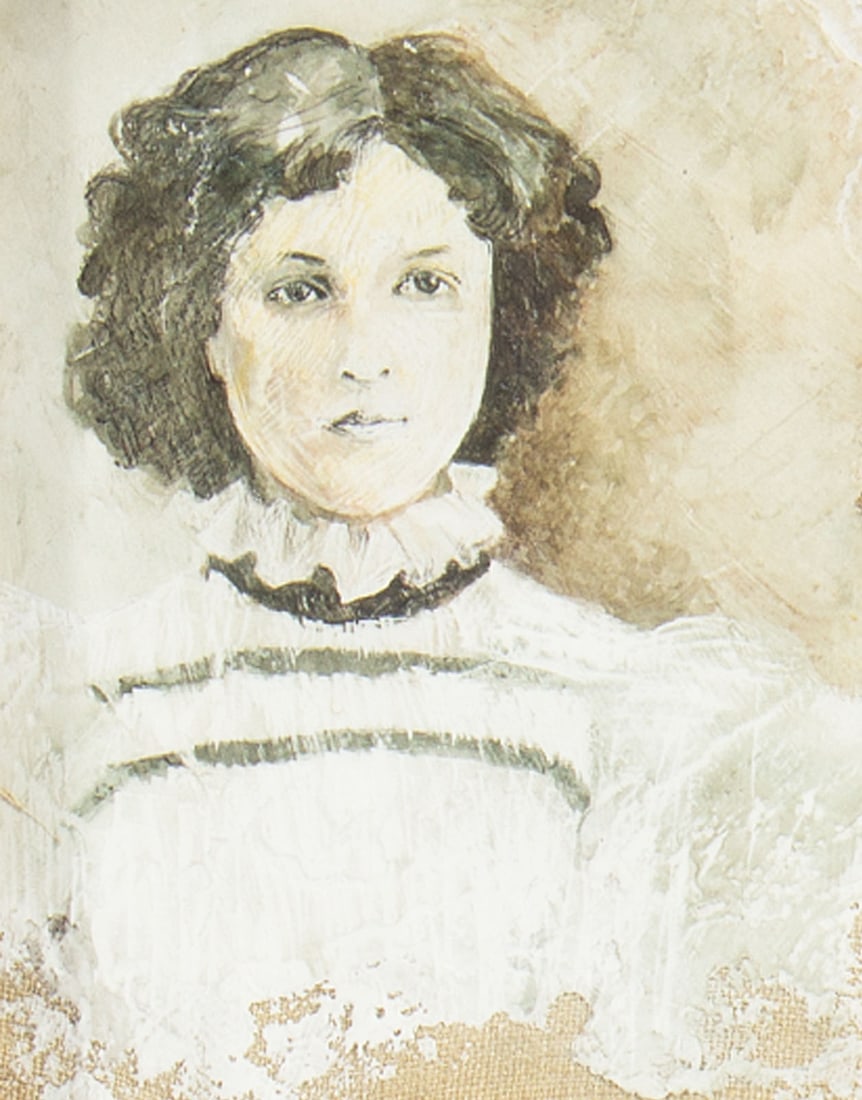 Gerald G. Boyce 1987 Casein Portrait Painting: 1987 casein on cut canvas portrait painting by Gerald G. Boyce (American; 1925-1999). Signed and dated lower right. Measurements: 9" W x 11" H x 1" D (frame). In