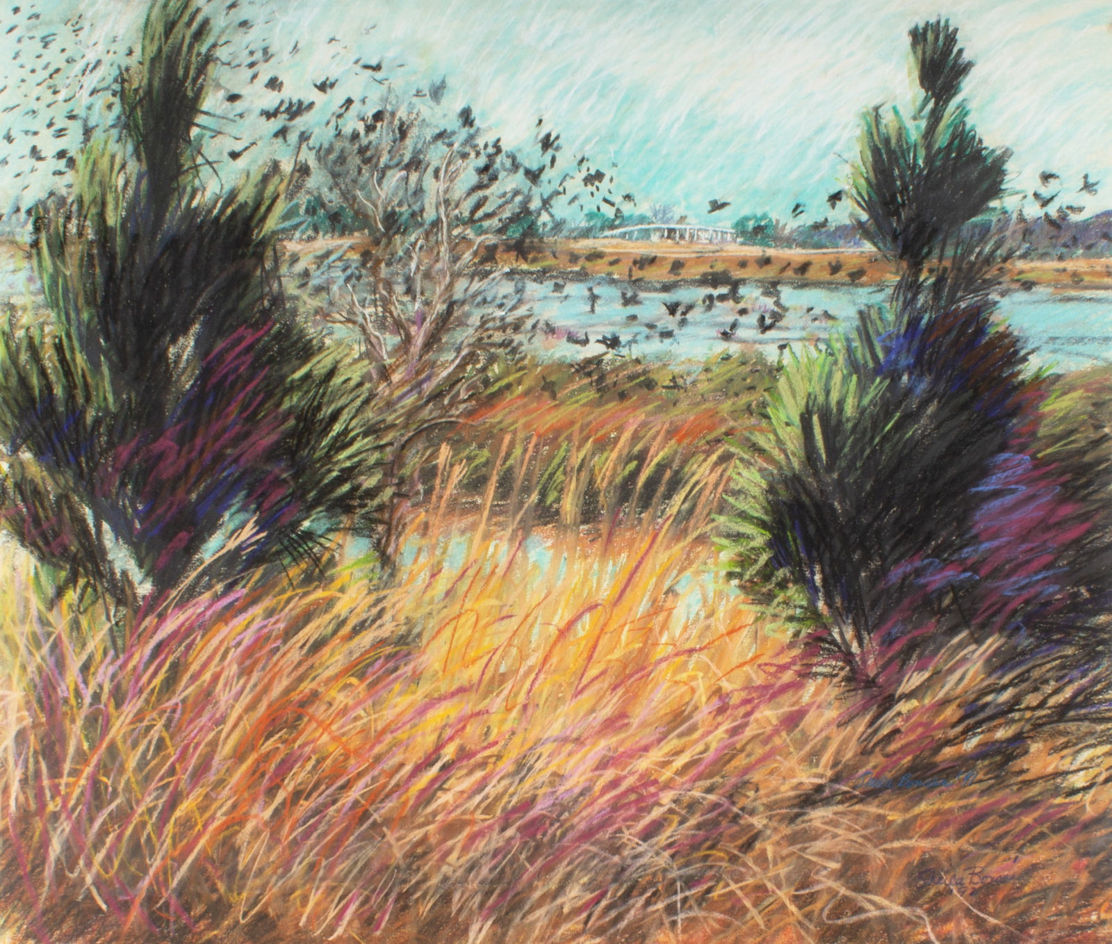 Sheila Bonser 1992 Chalk Pastel Landscape Drawing (1 of 4)
