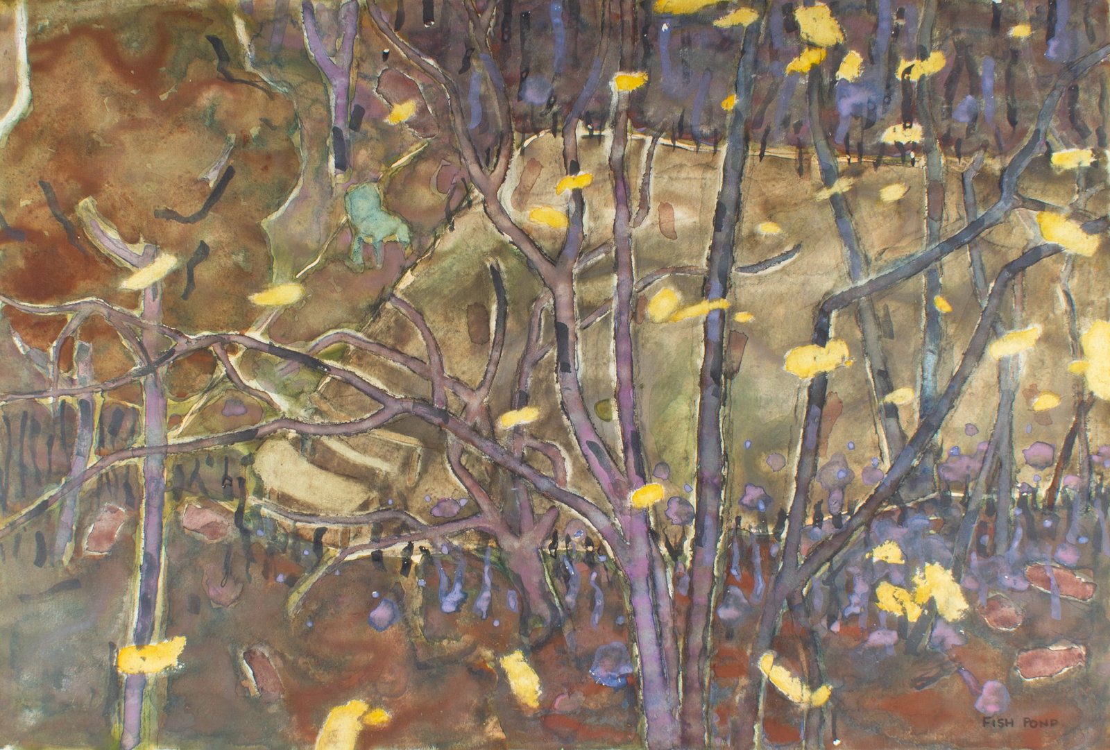 Walter Sorge "Fish Pond" Watercolor Painting (1 of 5)