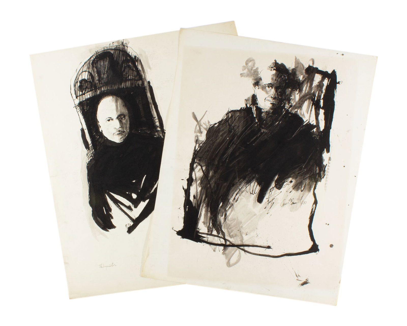 James L. Bruch Ink Drawings: Two ink drawings on paper by James L. Bruch (American; 1942-2023). Each piece is signed and dated. Measurements: 21.5" W x 26" H (largest piece). In house shipping available. &