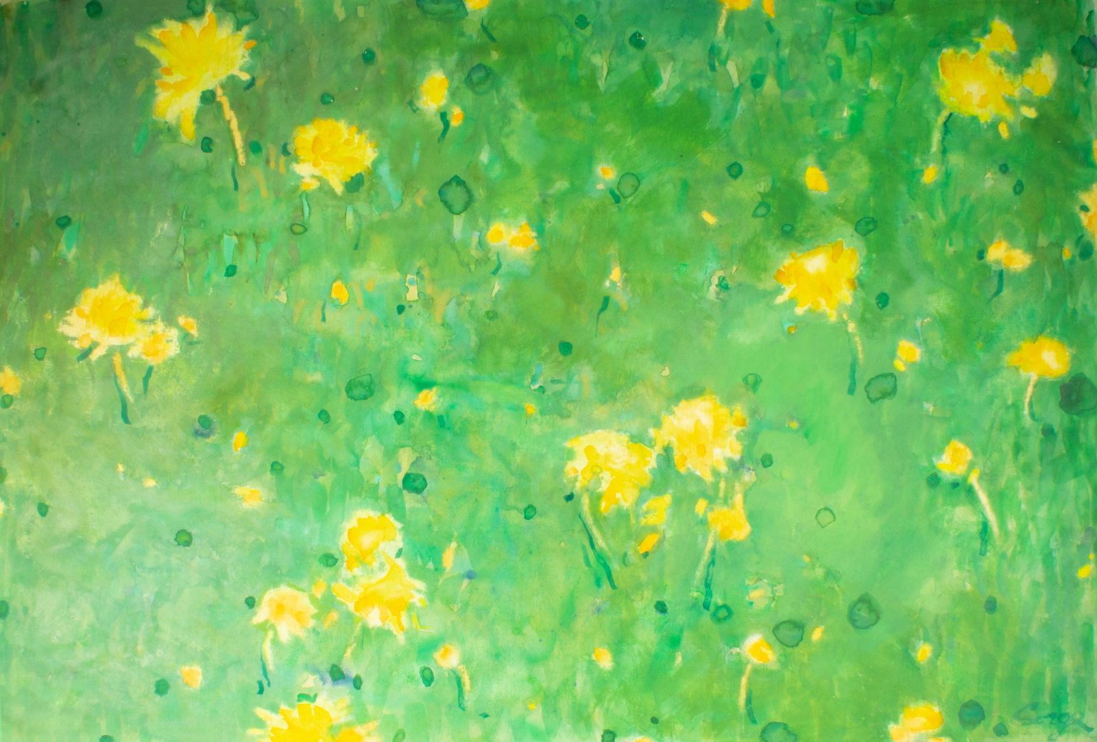 Walter Sorge Watercolor Painting of Flowers: Watercolor painting of a field of flowers by Walter Sorge (Canadian; 1931-2021). Signed lower right. Measurements: 37.75" W x 25.5" H (sheet); 34" W x 23.25"H (image).