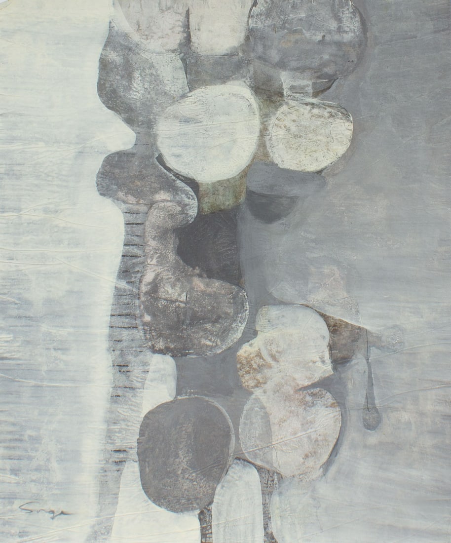 Walter Sorge Abstract Gouache Painting: Abstract gouache on paper painting by Walter Sorge (Canadian; 1931-2021). Signed lower left. Measurements: 13.75" W x 16.75" H In house shipping available. From