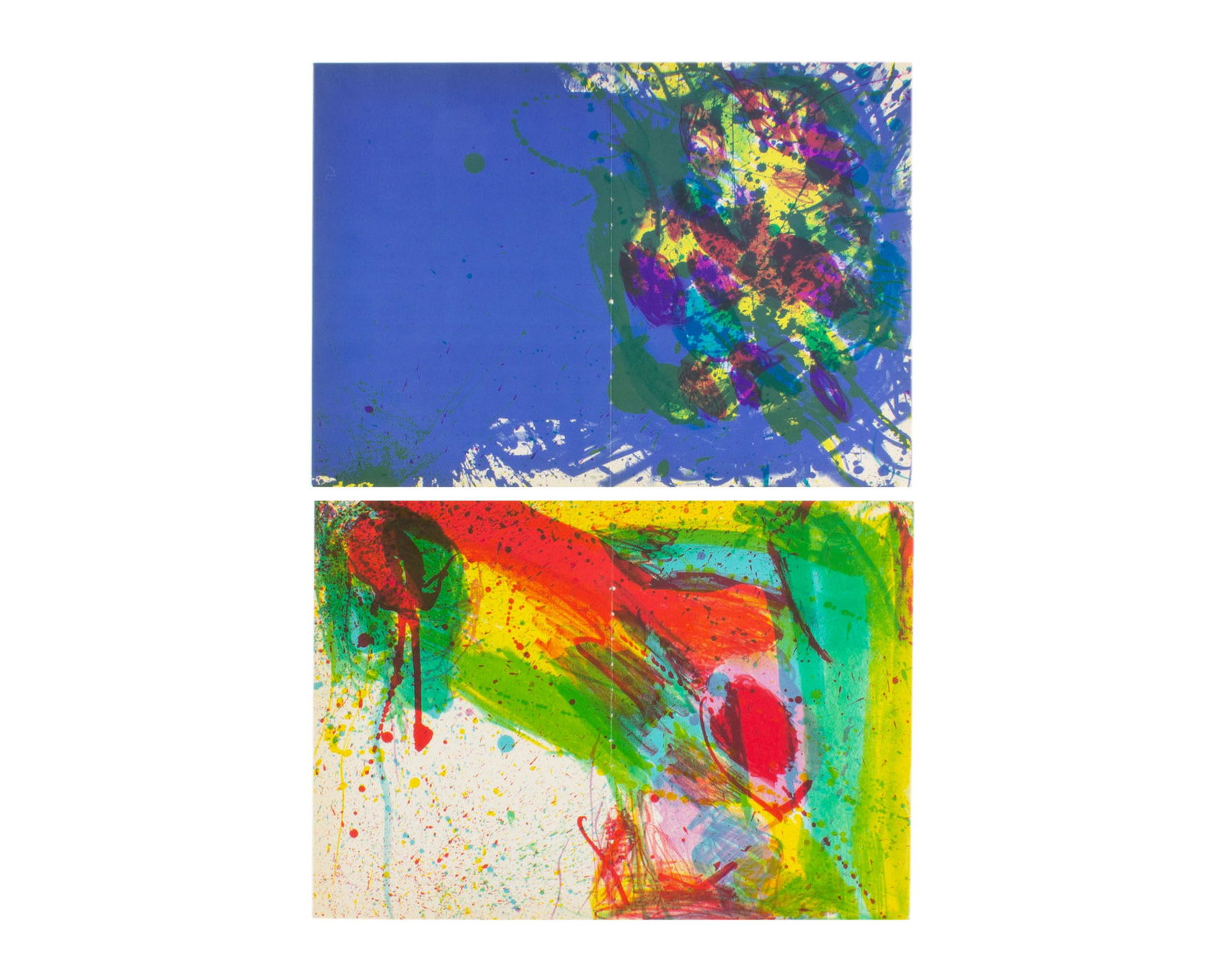 Walasse Ting 1967 Lithographs from "Chinese Moonlight": Two abstract lithographs by Walasse Ting (Chinese-American; 1929-2010). Pulled from the book Chinese Moonlight. Measurements: 14.75" W x 10.5" H (single lithograph,
