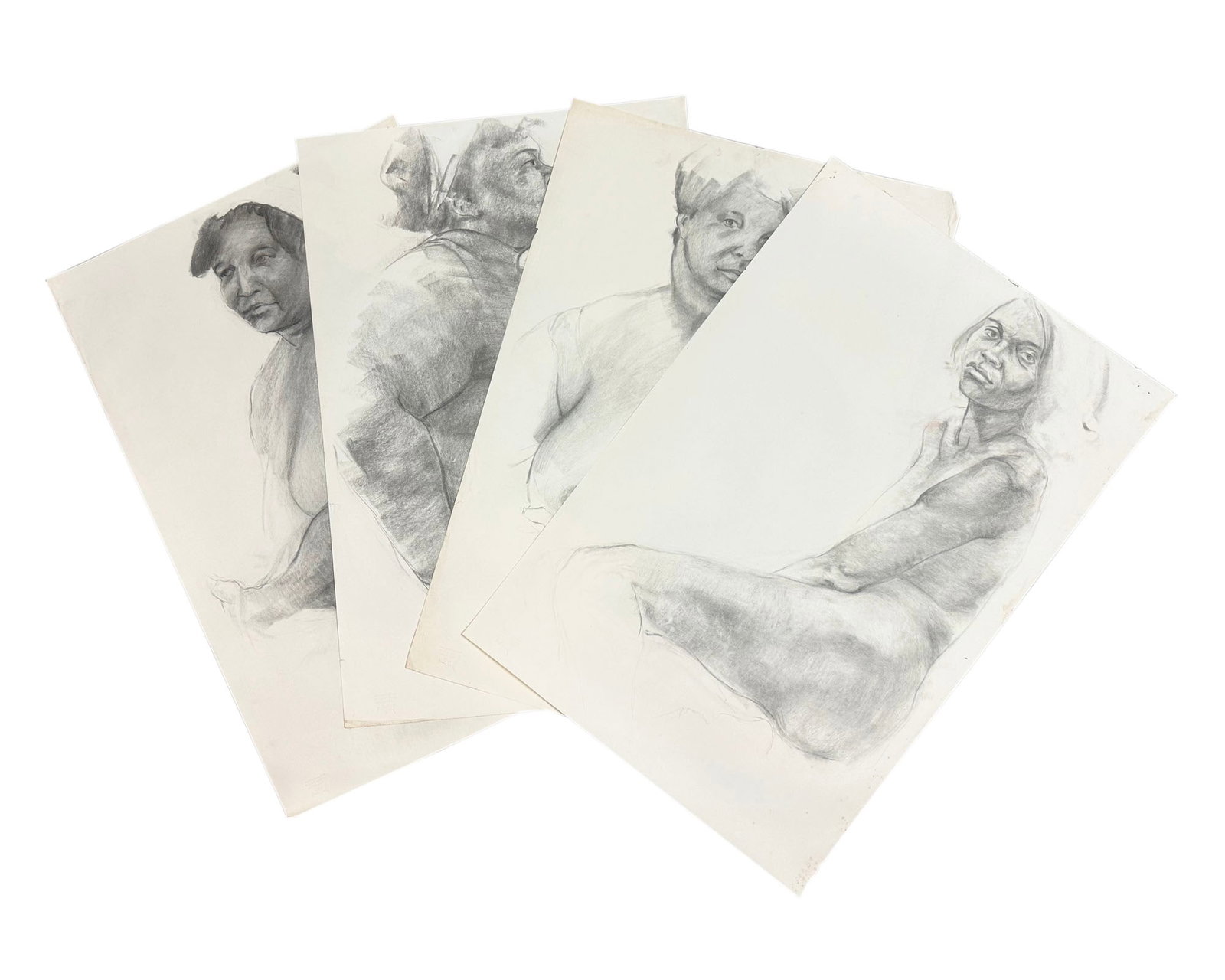 James L. Bruch Four Figural Drawings: Four drawings on paper of nude figures by James L. Bruch (American; 1942-2023). Unsigned, each estate stamped verso. From the artist's estate. Measurements: 25" W x 38" 