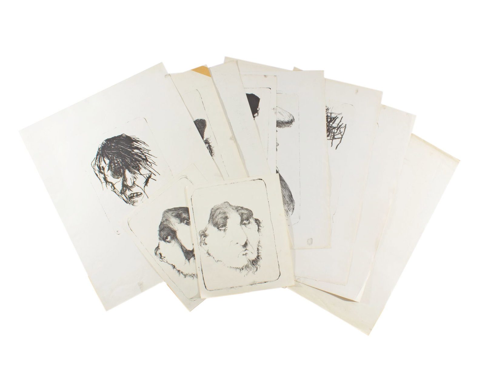 James L. Bruch 1960s Portrait Lithograph Prints: Group of 10 portrait lithograph prints from the 1960s by James L. Bruch (American; 1942-2023). One print is signed and dated, others are estate stamped verso. Measurements: 22.75" W x 23.7
