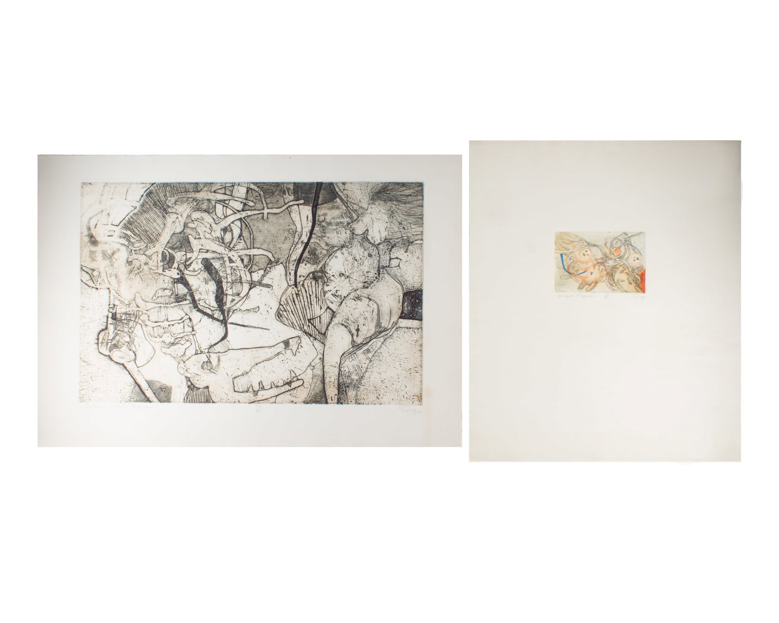 Walter Sorge Limited Edition Intaglio Prints: Two limited edition intaglio prints by Walter Sorge (Canadian; 1931-2021). Included is a print titled Metamorphic Forms and a print titled Winged Figure. Both prints are signed and numb