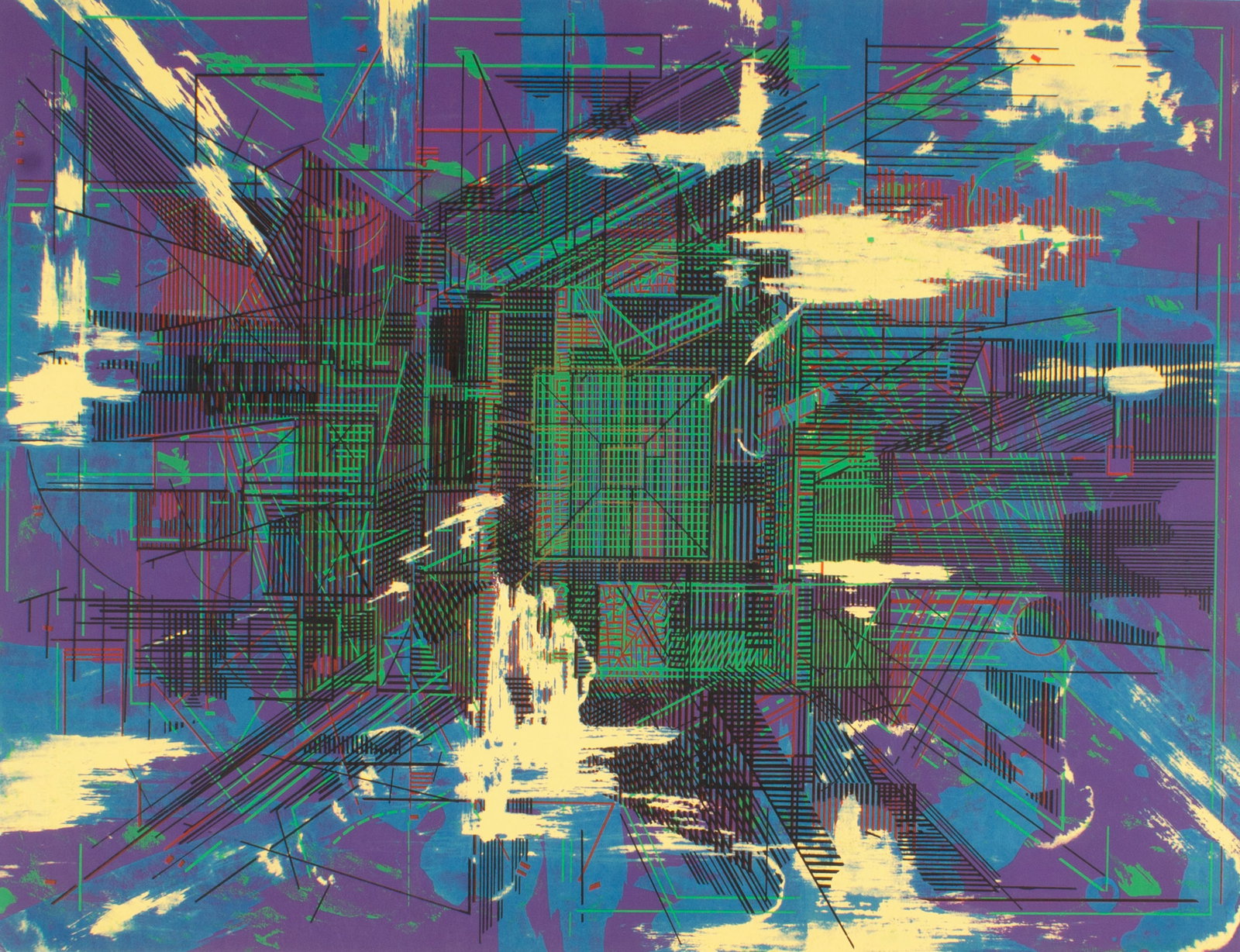 Abstract Screen Print: Highly detailed abstract screen print. Unsigned. Measurements: 15" W x 19.5" H. In house shipping available.