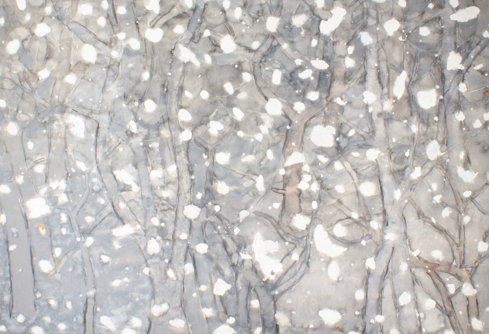 Walter Sorge Gouache Painting of Snowy Landscape: Gouache painting on paper of a snowy landscape by Walter Sorge (Canadian; 1931-2021). Unsigned, from the estate of the artist. Measurements: 40" W x 30" H (mat board); 38" W x 25
